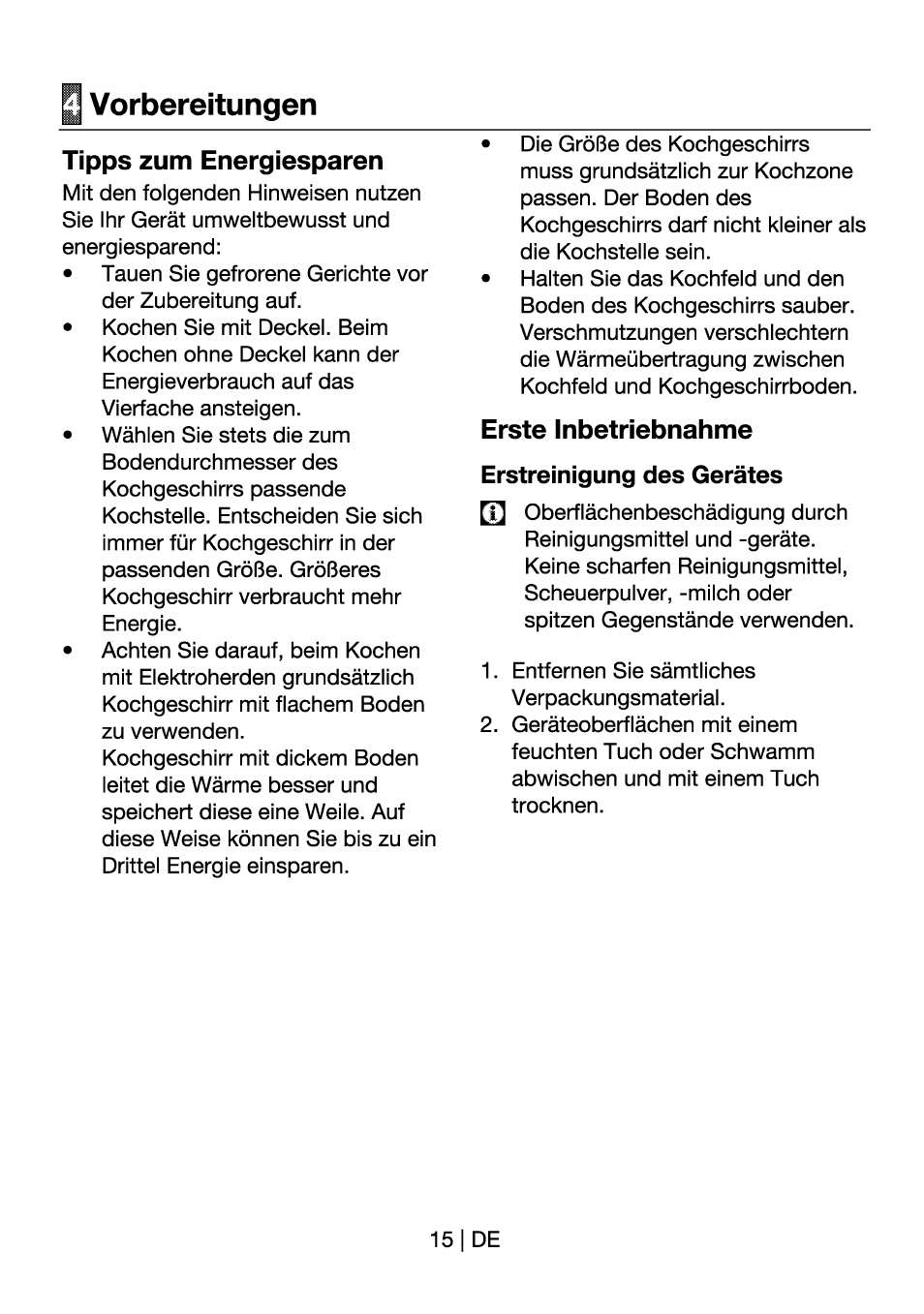 Vorbereitungen, Tipps zum energiesparen, Erste inbetriebnahme | Q vorbereitungen | Beko HII 64400 AT User Manual | Page 39 / 76