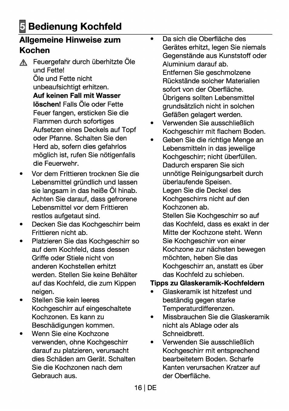 Bedienung kochfeld, Allgemeine hinweise zum kochen | Beko HII 64400 AT User Manual | Page 40 / 76