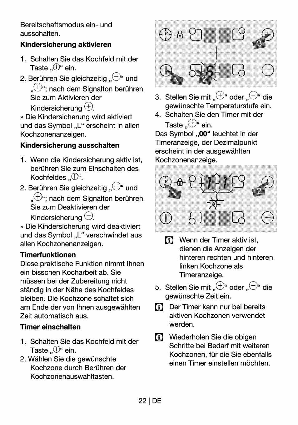 Timerfunktionen, Timer einschalten | Beko HII 64400 AT User Manual | Page 46 / 76