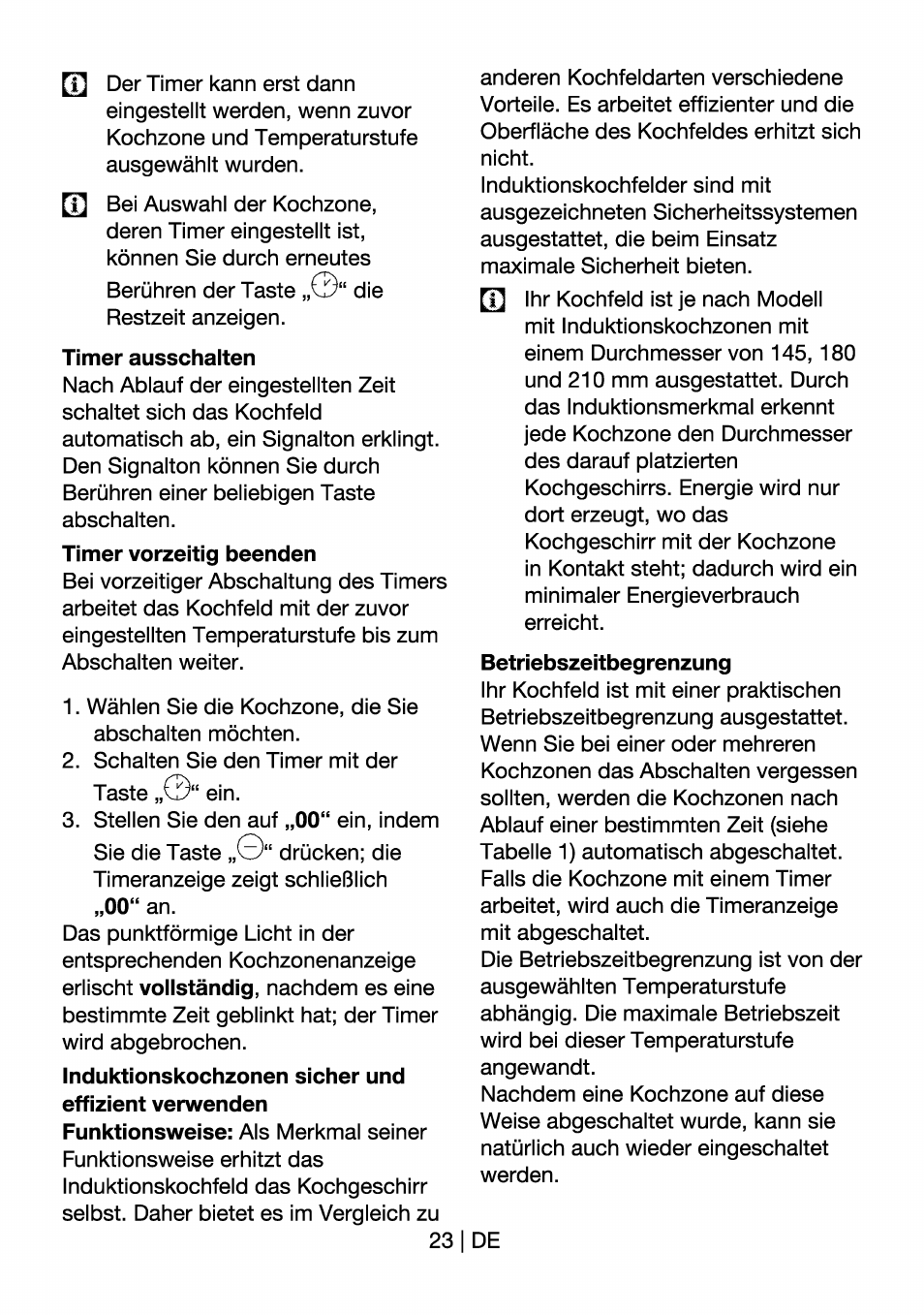 Timer ausschalten | Beko HII 64400 AT User Manual | Page 47 / 76