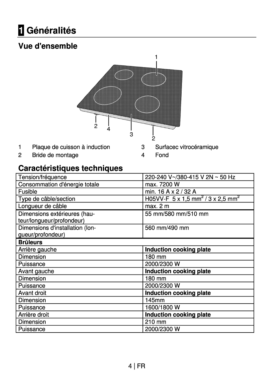 Q généralités, Vue d'ensemble, Caractéristiques techniques | Beko HII 64400 AT User Manual | Page 54 / 76