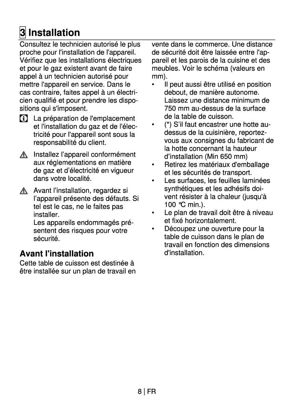 3 installation, Avant l'installation, Before installation | Beko HII 64400 AT User Manual | Page 58 / 76