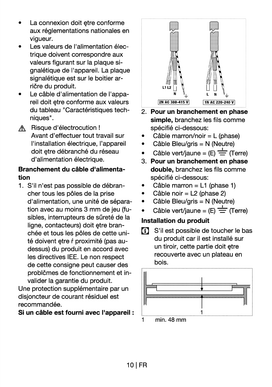 Branchement du câble d'alimentation | Beko HII 64400 AT User Manual | Page 60 / 76