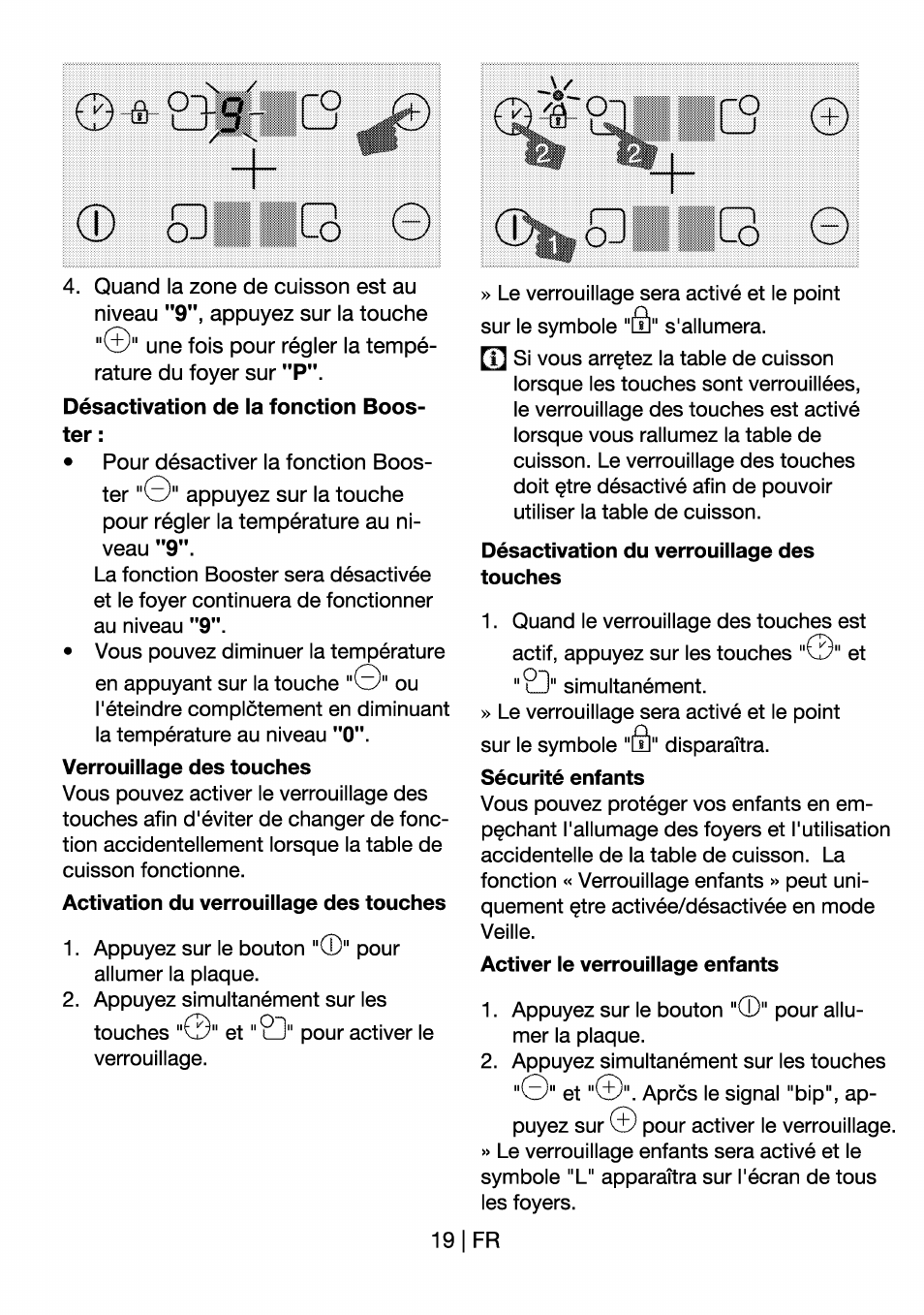 Désactivation de la fonction booster, Oiic3 0, Désactivation du verrouillage des touches | Sécurité enfants | Beko HII 64400 AT User Manual | Page 69 / 76