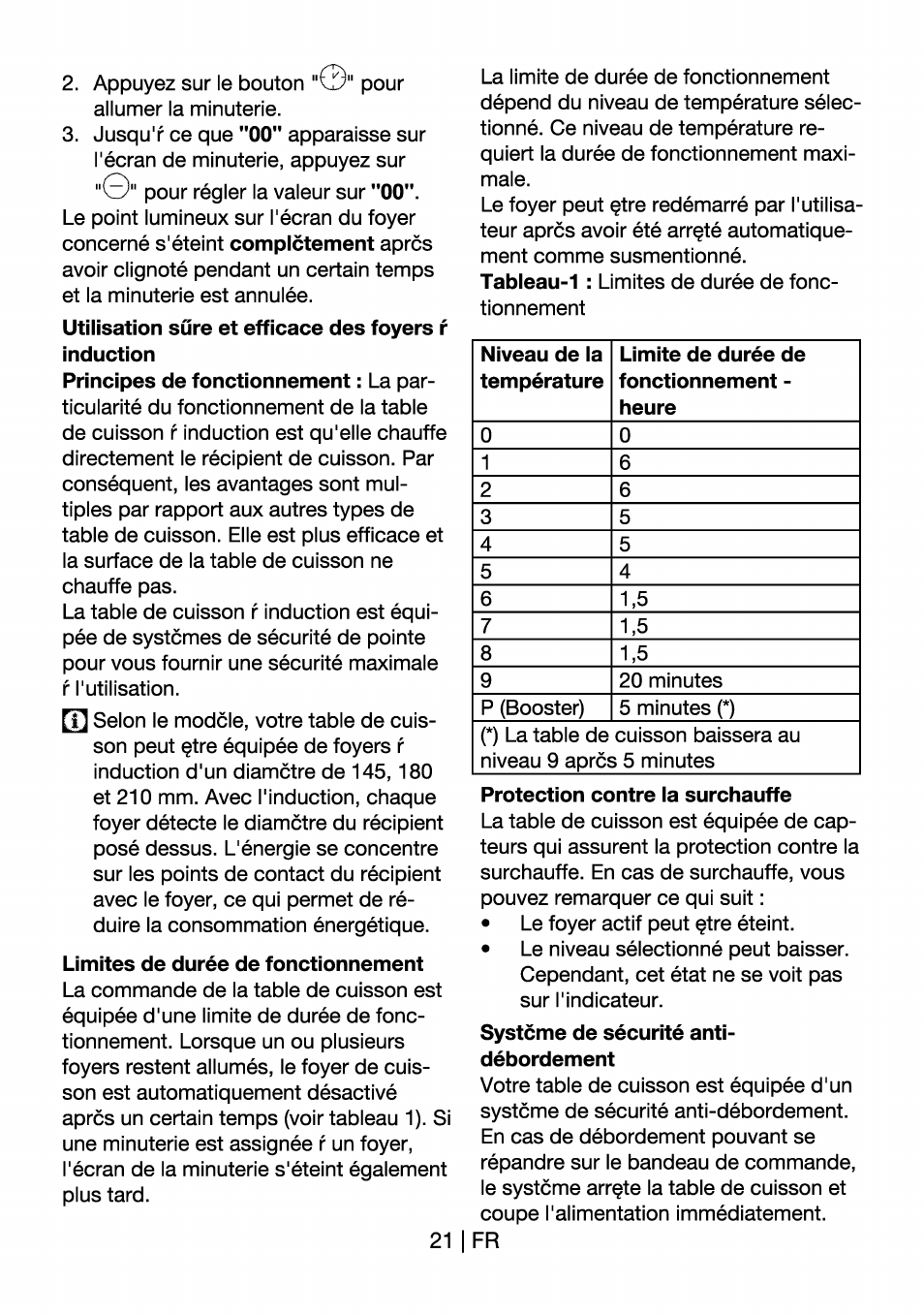 Limites de durée de fonctionnement, Protection contre la surchauffe | Beko HII 64400 AT User Manual | Page 71 / 76