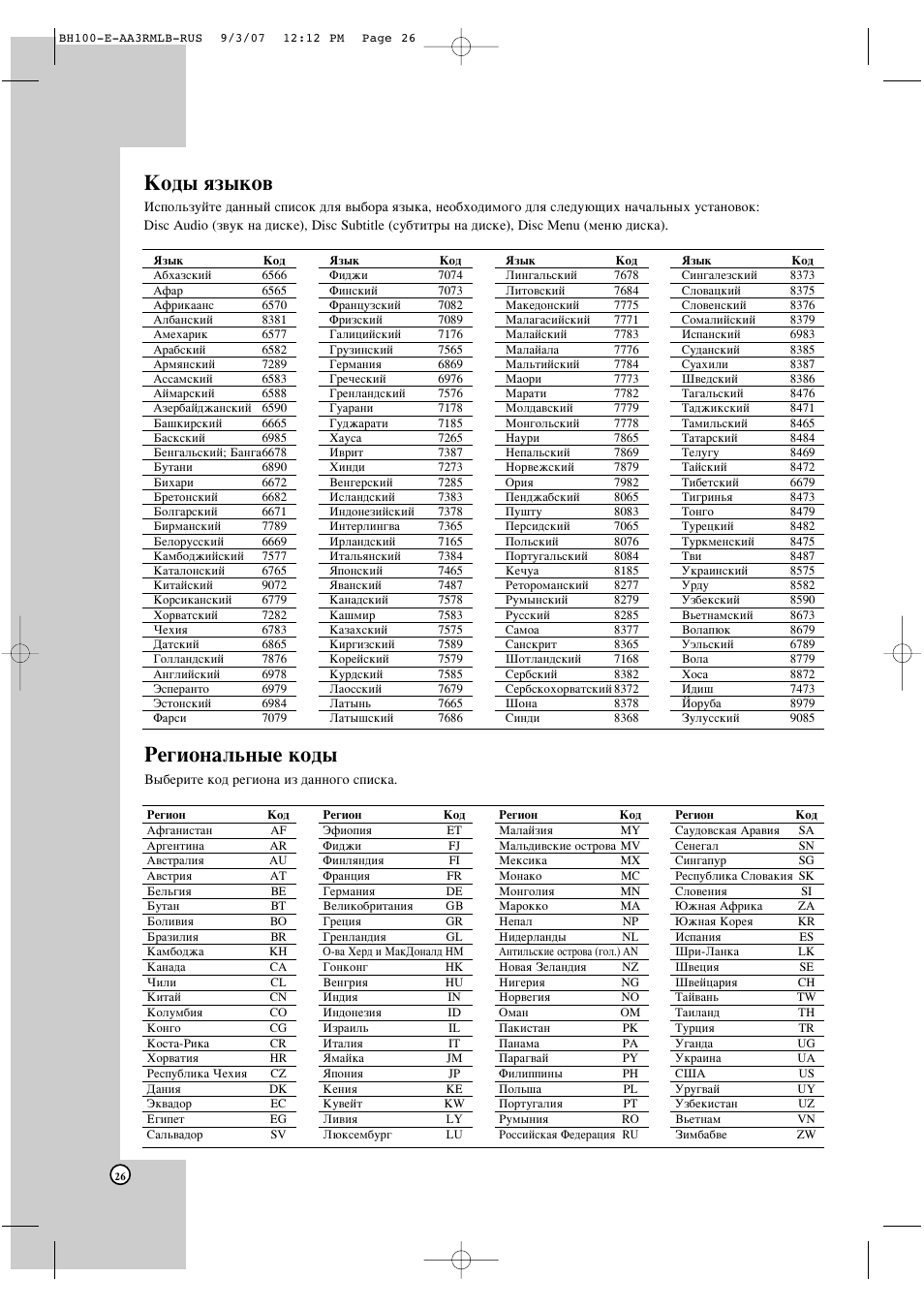 Кв„лум‡о¸м˚в ну, Ду‰˚ ﬂб˚ну | LG BH100 User Manual | Page 26 / 30