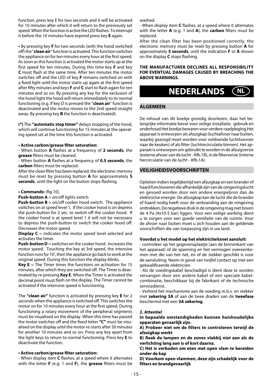Nederlands | Beko CWB 6550 X User Manual | Page 15 / 20