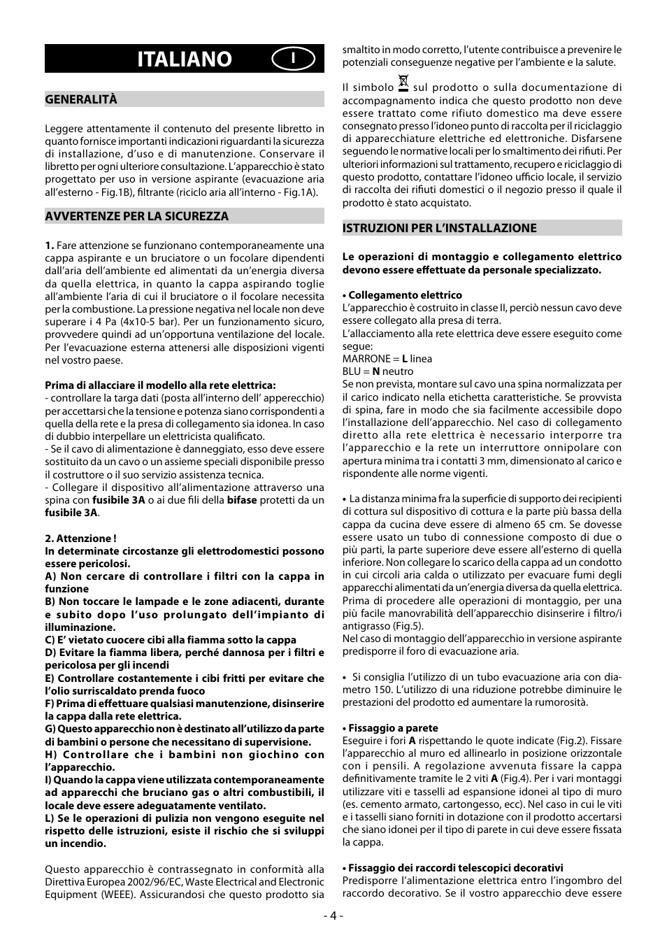 Italiano | Beko CWB 6550 X User Manual | Page 4 / 20