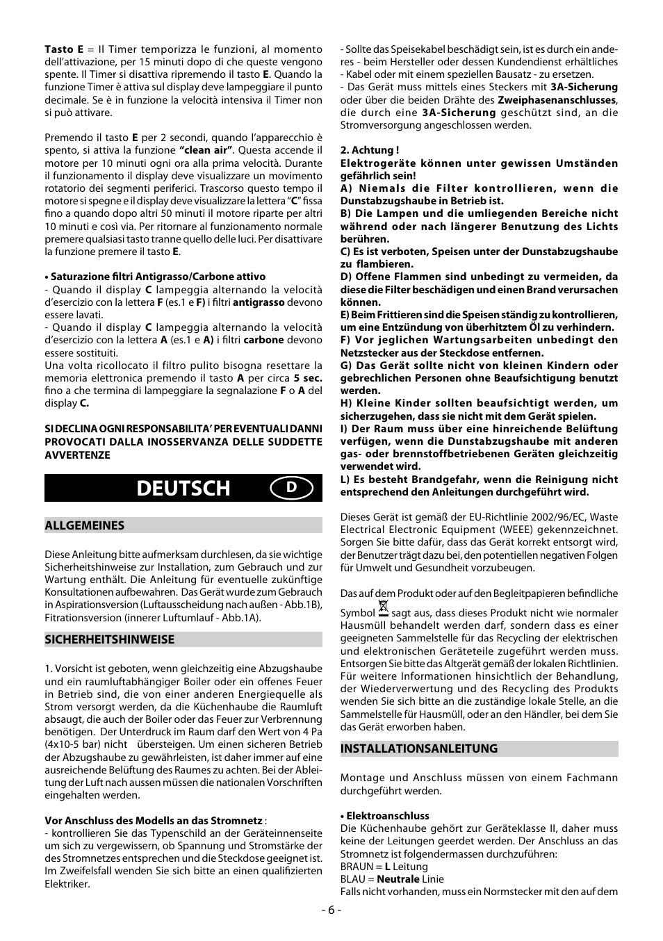 Deutsch | Beko CWB 6550 X User Manual | Page 6 / 20