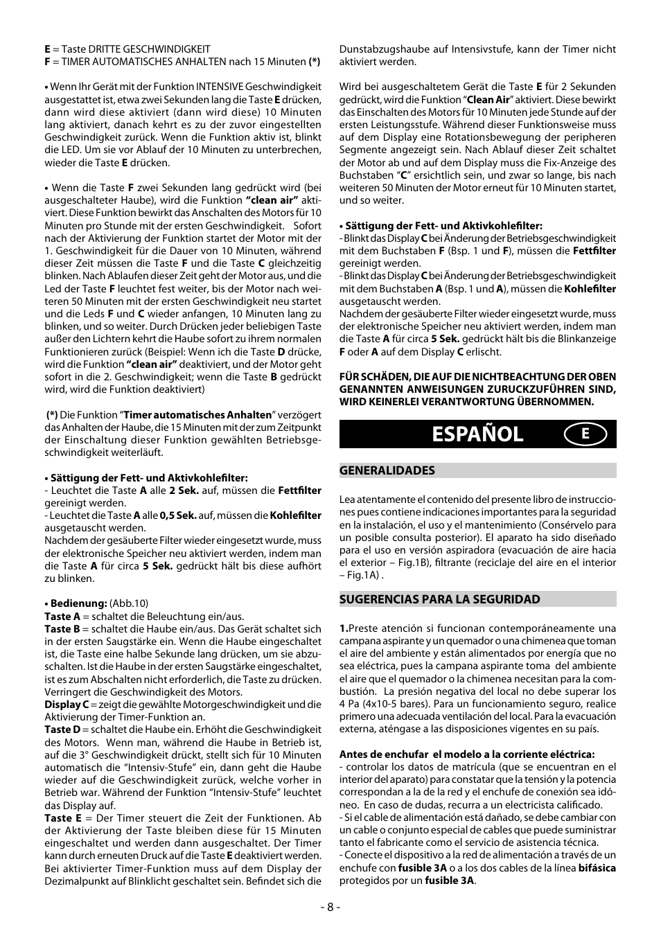 Español | Beko CWB 6550 X User Manual | Page 8 / 20