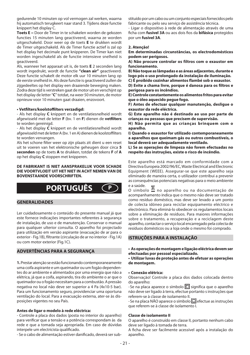 Português | Beko CWB 6610 X User Manual | Page 21 / 24