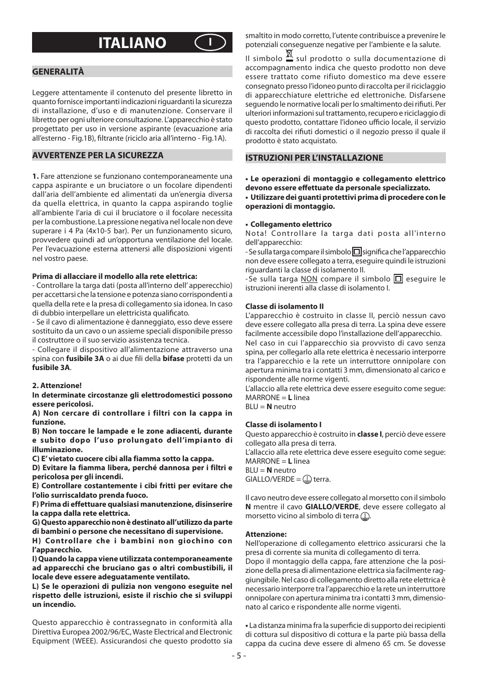Italiano | Beko CWB 6610 X User Manual | Page 5 / 24