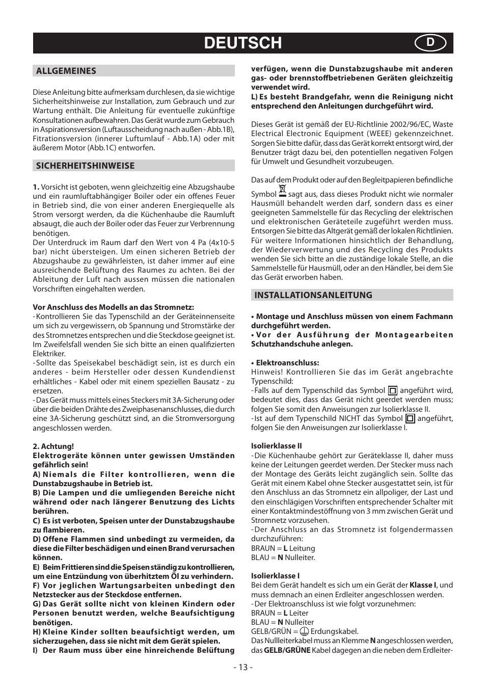 Deutsch | Beko CWB 6930 X User Manual | Page 13 / 40