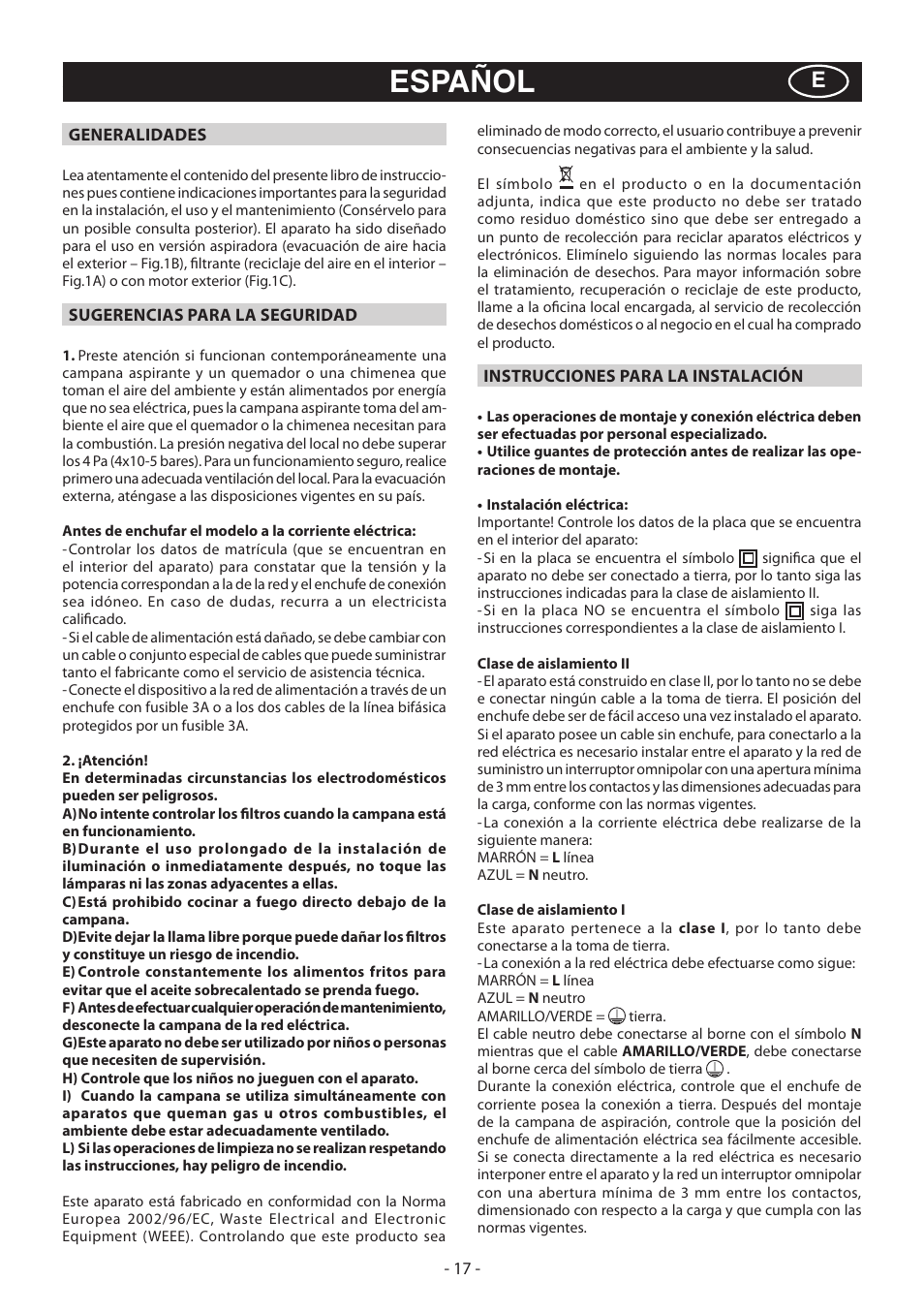 Español | Beko CWB 6930 X User Manual | Page 17 / 40