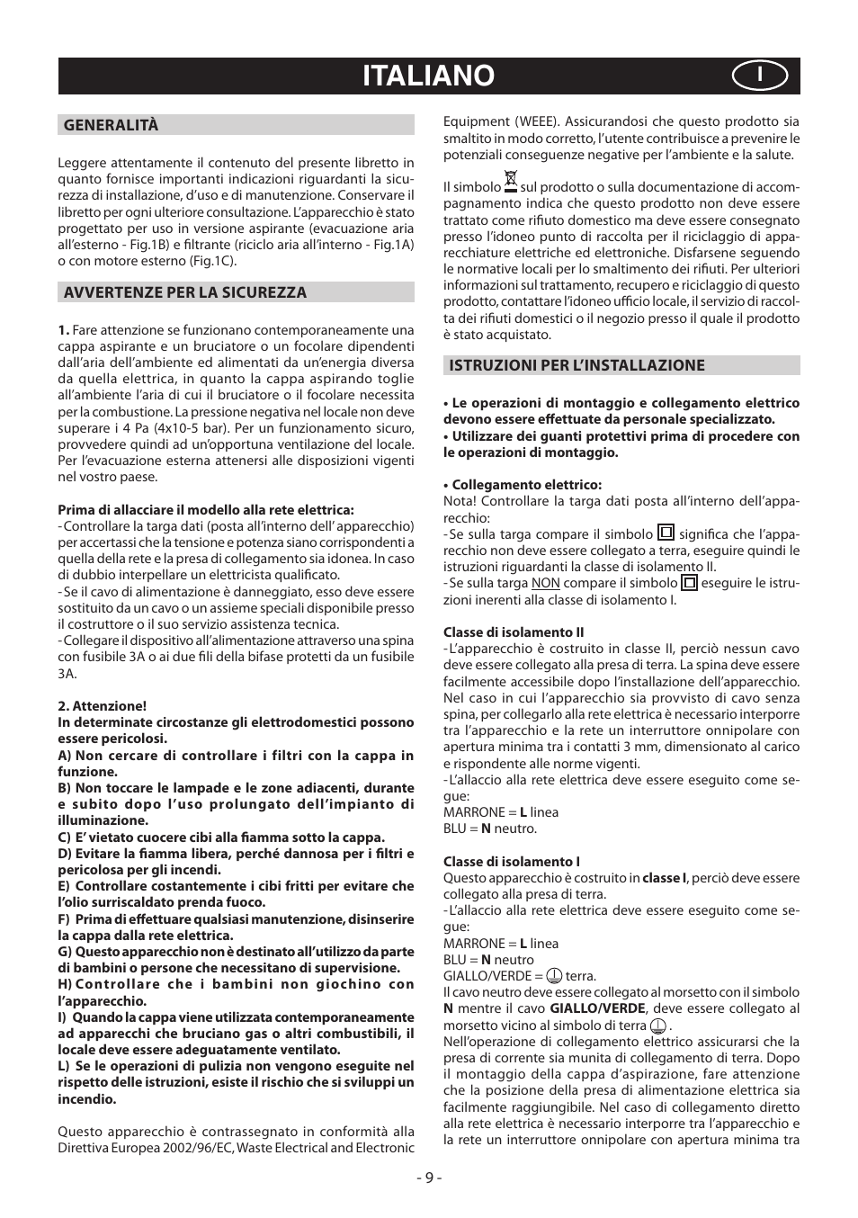 Italiano | Beko CWB 6930 X User Manual | Page 9 / 40
