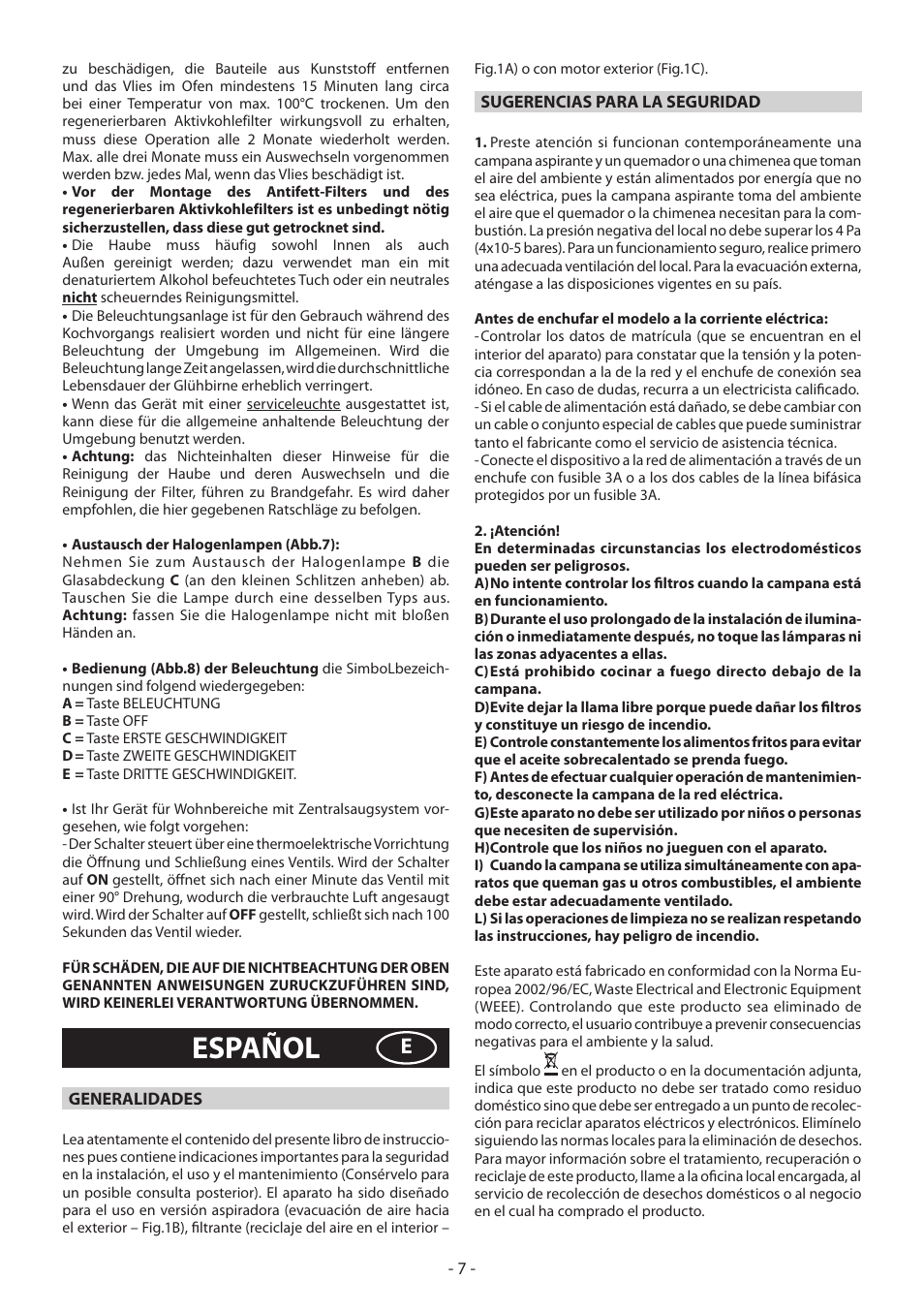 Español | Beko CWB 9420 X User Manual | Page 7 / 16