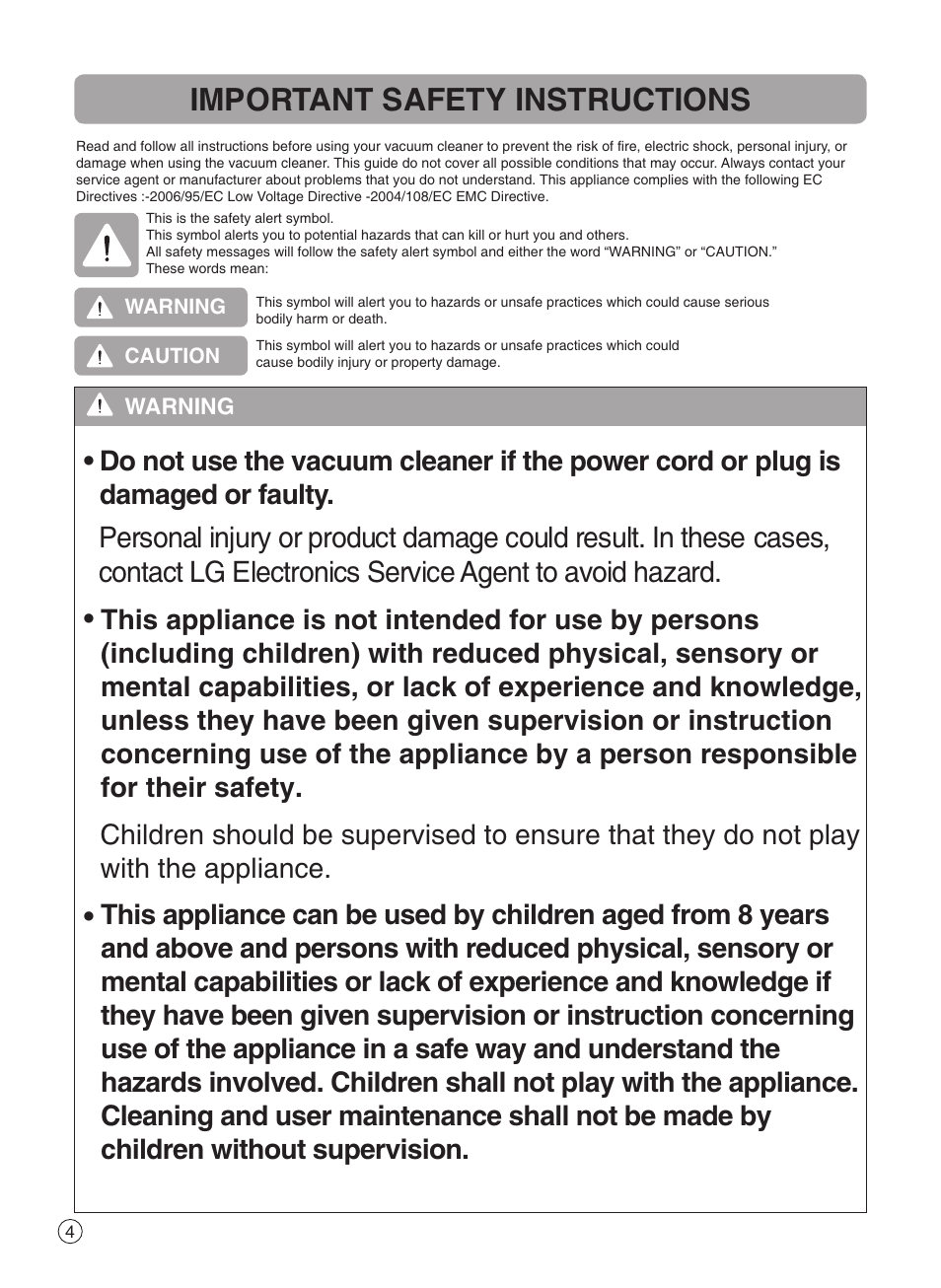 Important safety instructions | LG VK89183H User Manual | Page 5 / 29