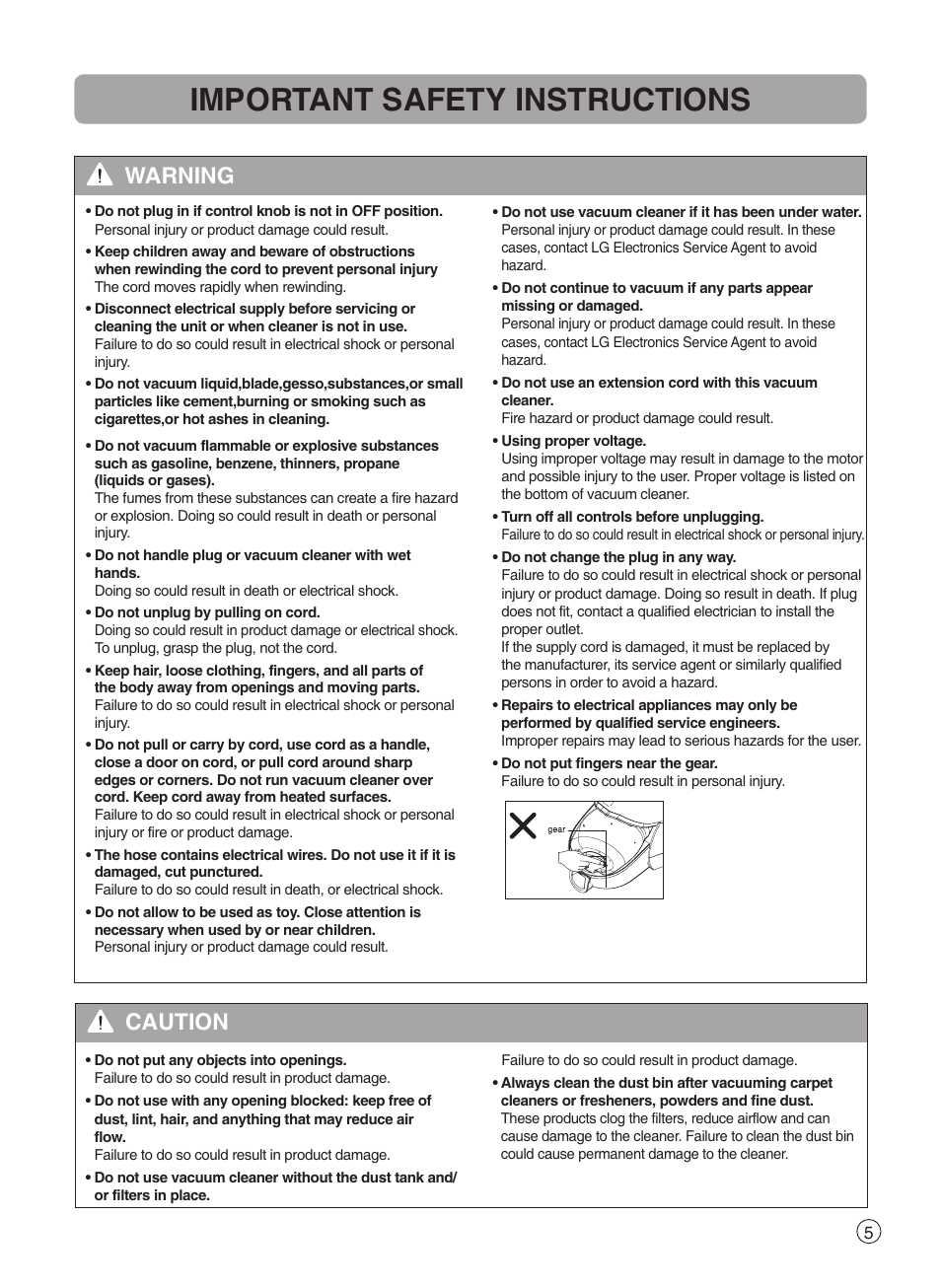 Important safety instructions, Warning, Caution | LG VK89183H User Manual | Page 6 / 29