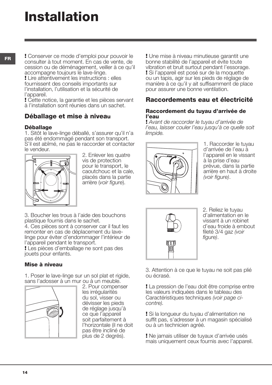 Installation | Hotpoint Ariston Aqualtis AQ93F 69 EU User Manual | Page 14 / 60