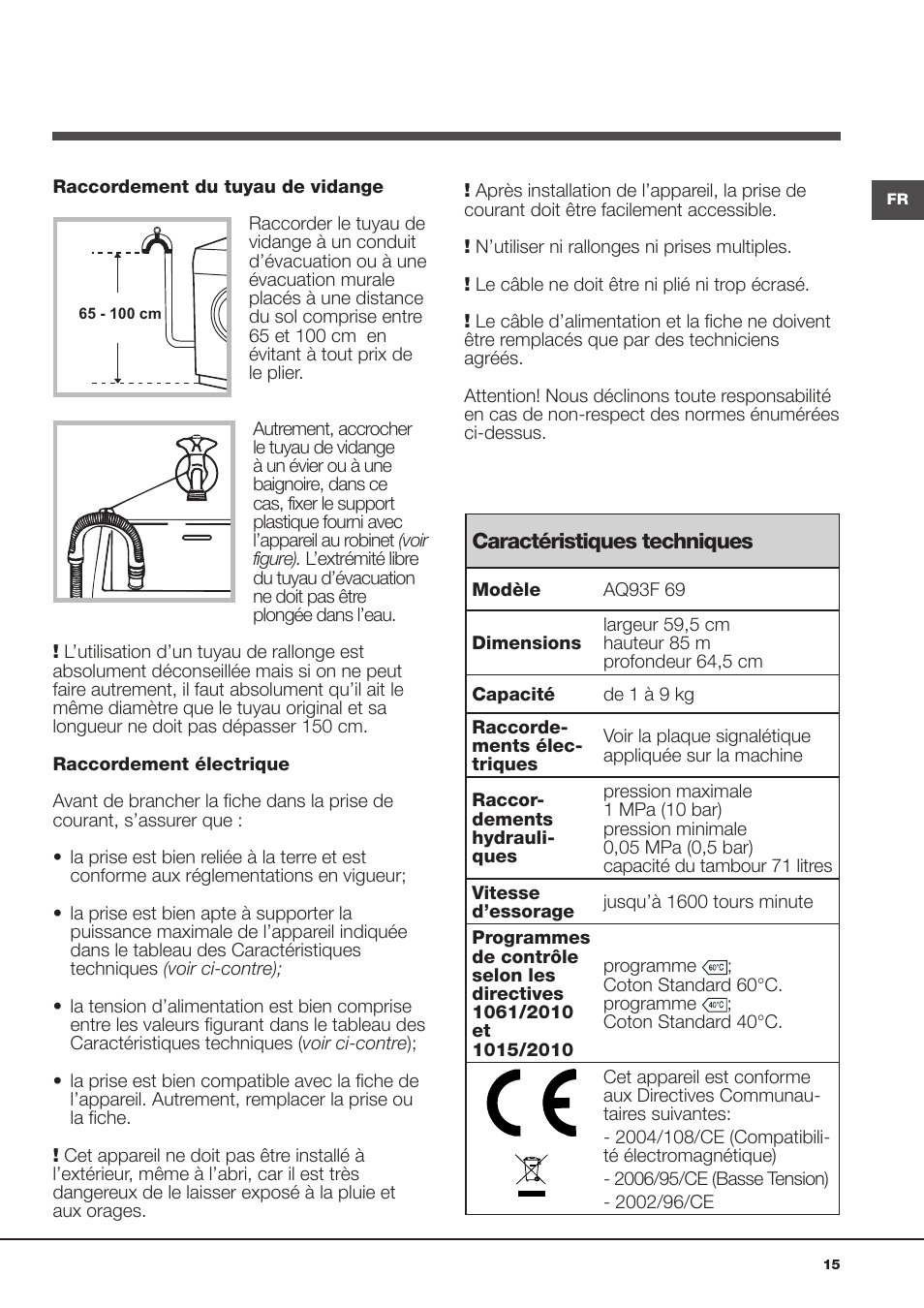 Hotpoint Ariston Aqualtis AQ93F 69 EU User Manual | Page 15 / 60