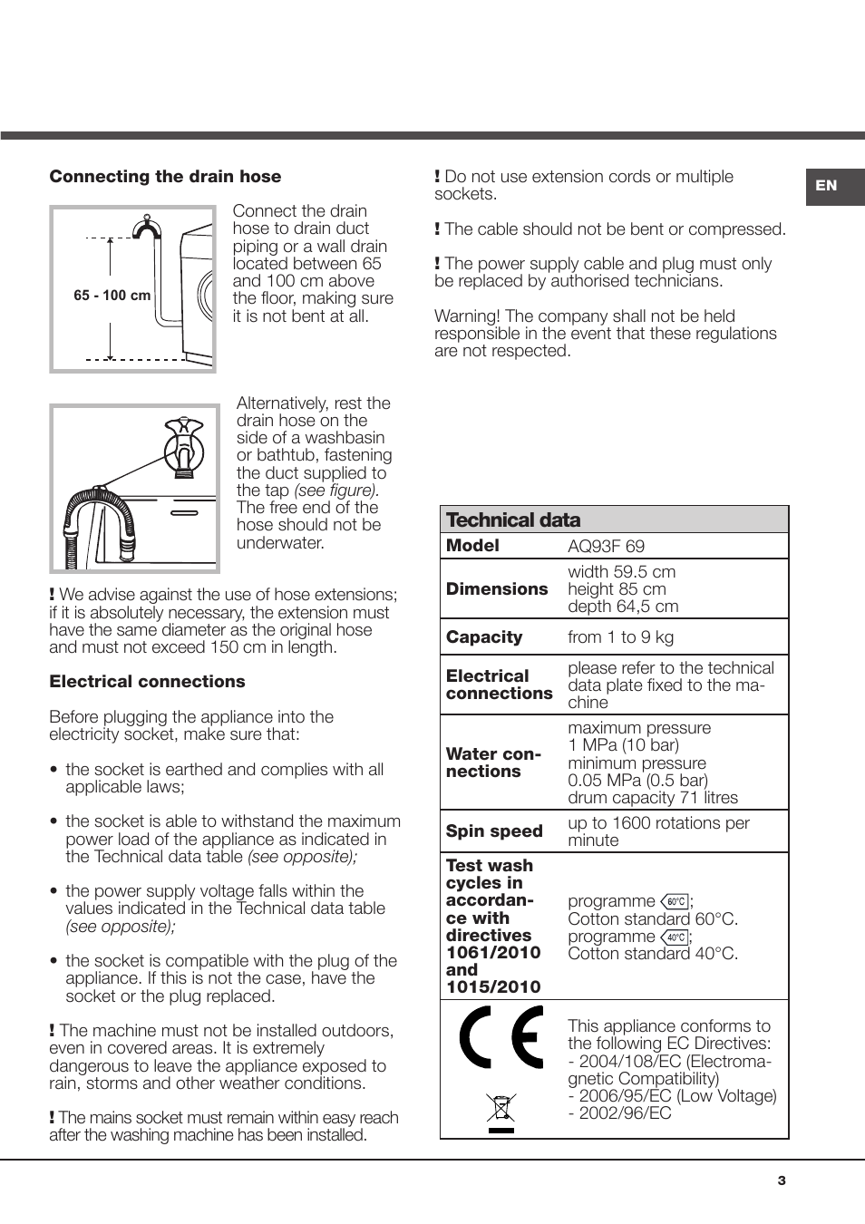 Hotpoint Ariston Aqualtis AQ93F 69 EU User Manual | Page 3 / 60