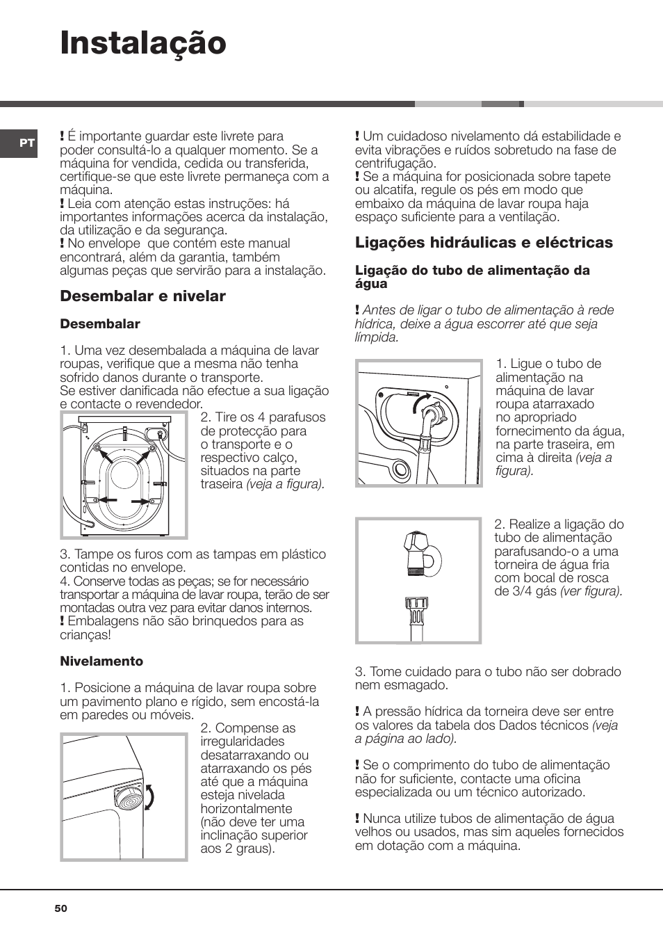 Instalação | Hotpoint Ariston Aqualtis AQ93F 69 EU User Manual | Page 50 / 60