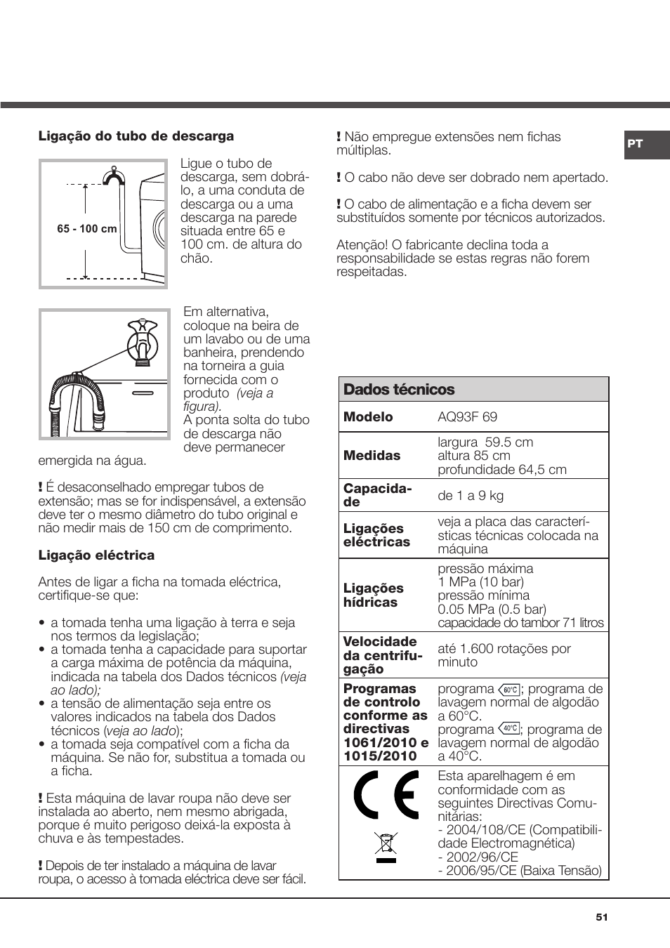 Hotpoint Ariston Aqualtis AQ93F 69 EU User Manual | Page 51 / 60