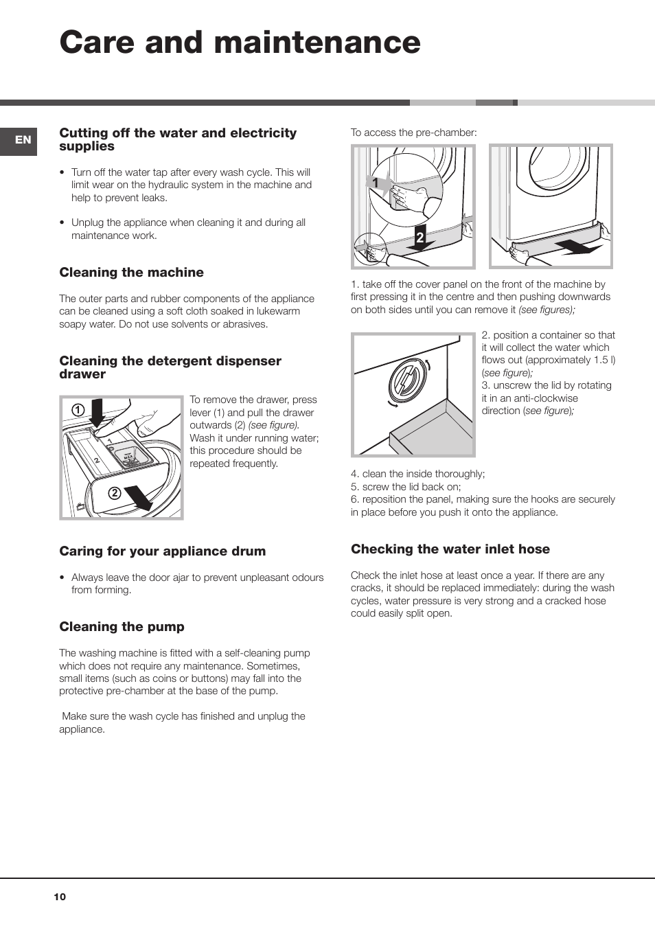 Care and maintenance | Hotpoint Ariston Aqualtis AQ8F 492 U (EU) User Manual | Page 10 / 72