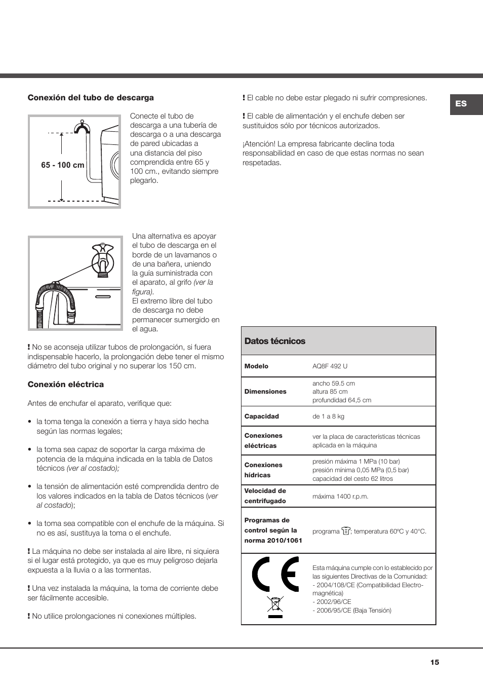 Hotpoint Ariston Aqualtis AQ8F 492 U (EU) User Manual | Page 15 / 72