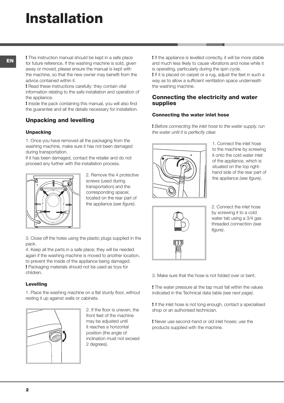 Installation | Hotpoint Ariston Aqualtis AQ8F 492 U (EU) User Manual | Page 2 / 72