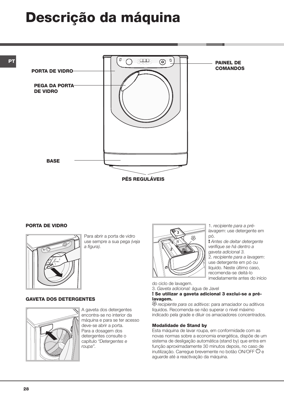 Descrição da máquina | Hotpoint Ariston Aqualtis AQ8F 492 U (EU) User Manual | Page 28 / 72