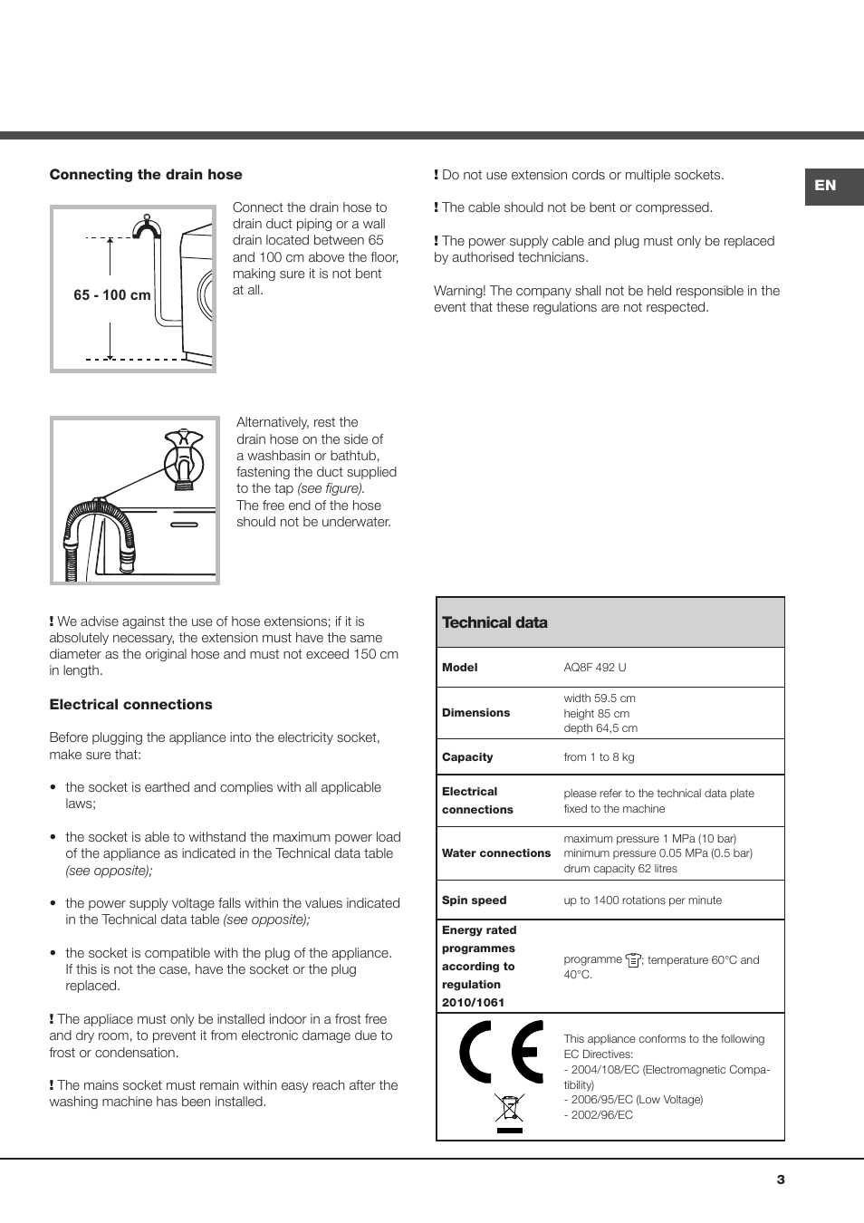 Hotpoint Ariston Aqualtis AQ8F 492 U (EU) User Manual | Page 3 / 72