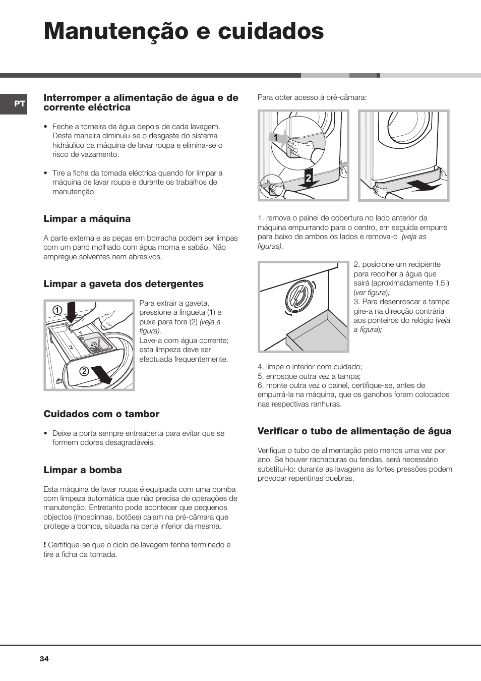 Manutenção e cuidados | Hotpoint Ariston Aqualtis AQ8F 492 U (EU) User Manual | Page 34 / 72