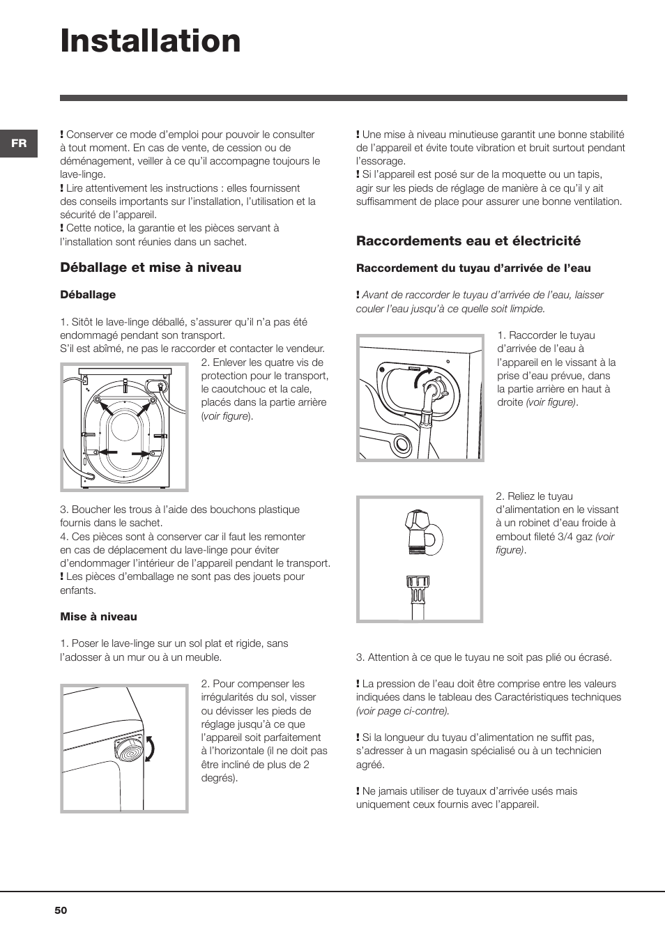 Installation | Hotpoint Ariston Aqualtis AQ8F 492 U (EU) User Manual | Page 50 / 72