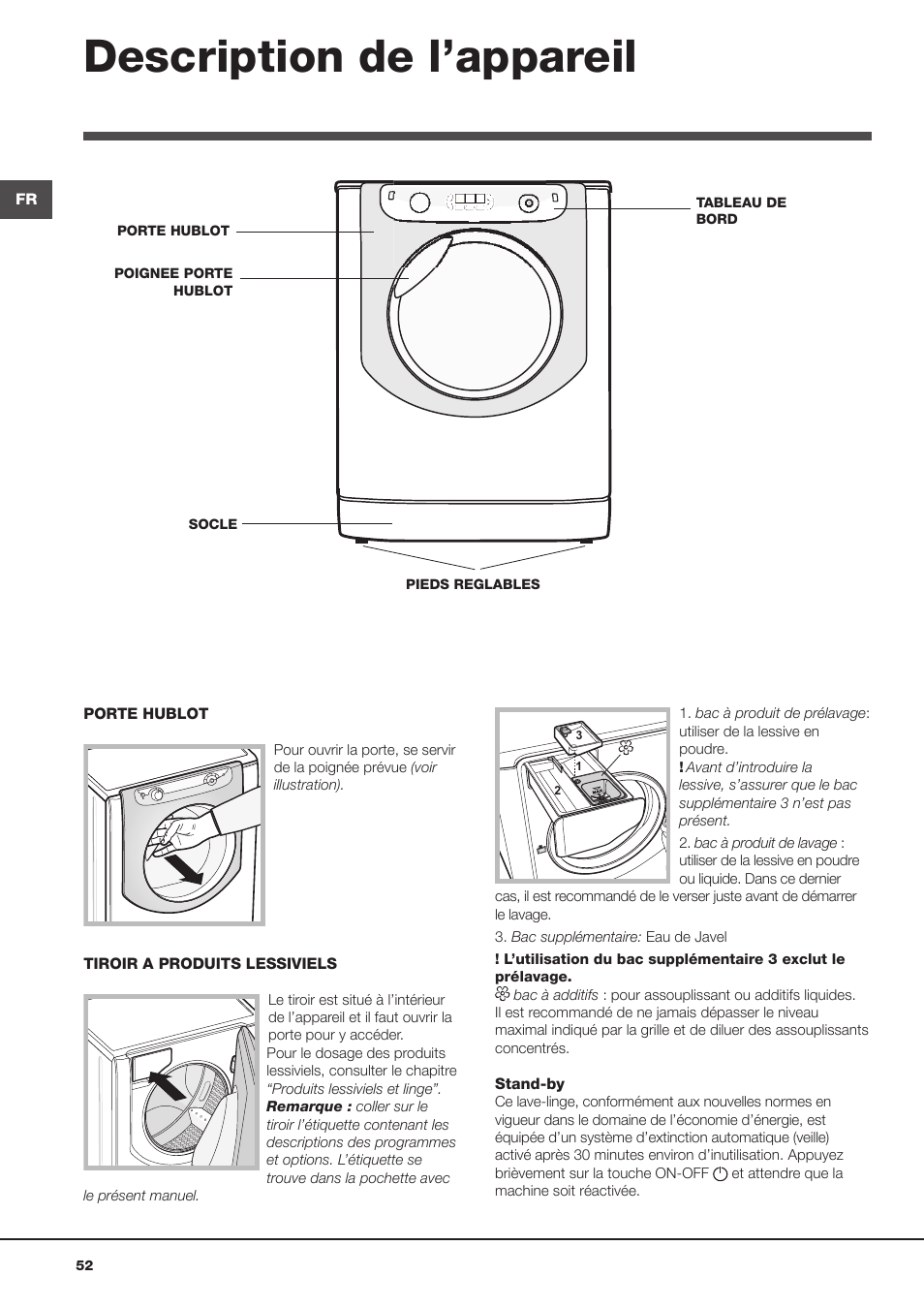 Description de l’appareil | Hotpoint Ariston Aqualtis AQ8F 492 U (EU) User Manual | Page 52 / 72