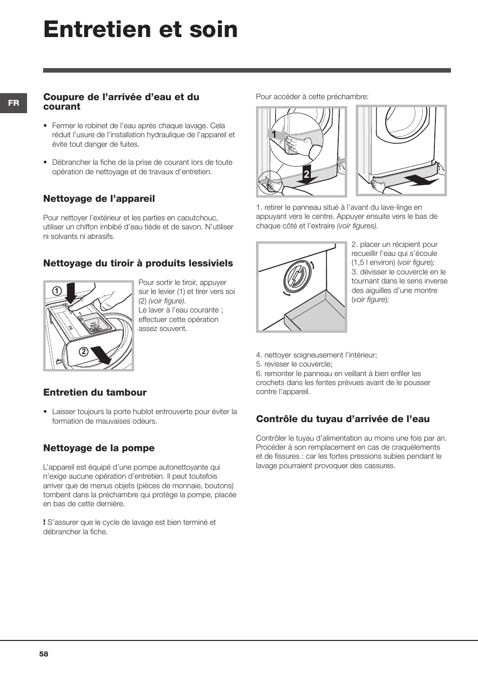 Entretien et soin | Hotpoint Ariston Aqualtis AQ8F 492 U (EU) User Manual | Page 58 / 72