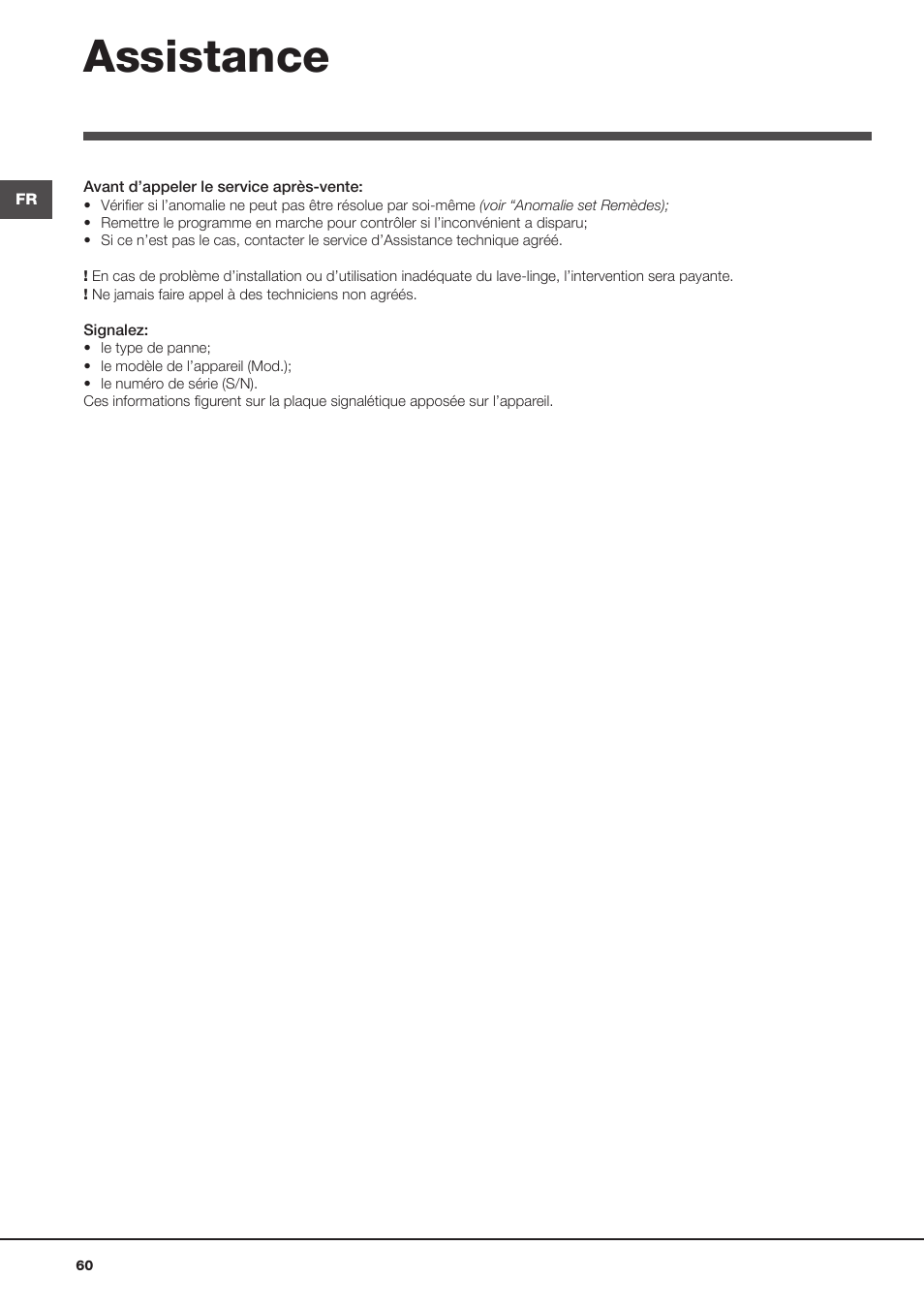 Assistance | Hotpoint Ariston Aqualtis AQ8F 492 U (EU) User Manual | Page 60 / 72