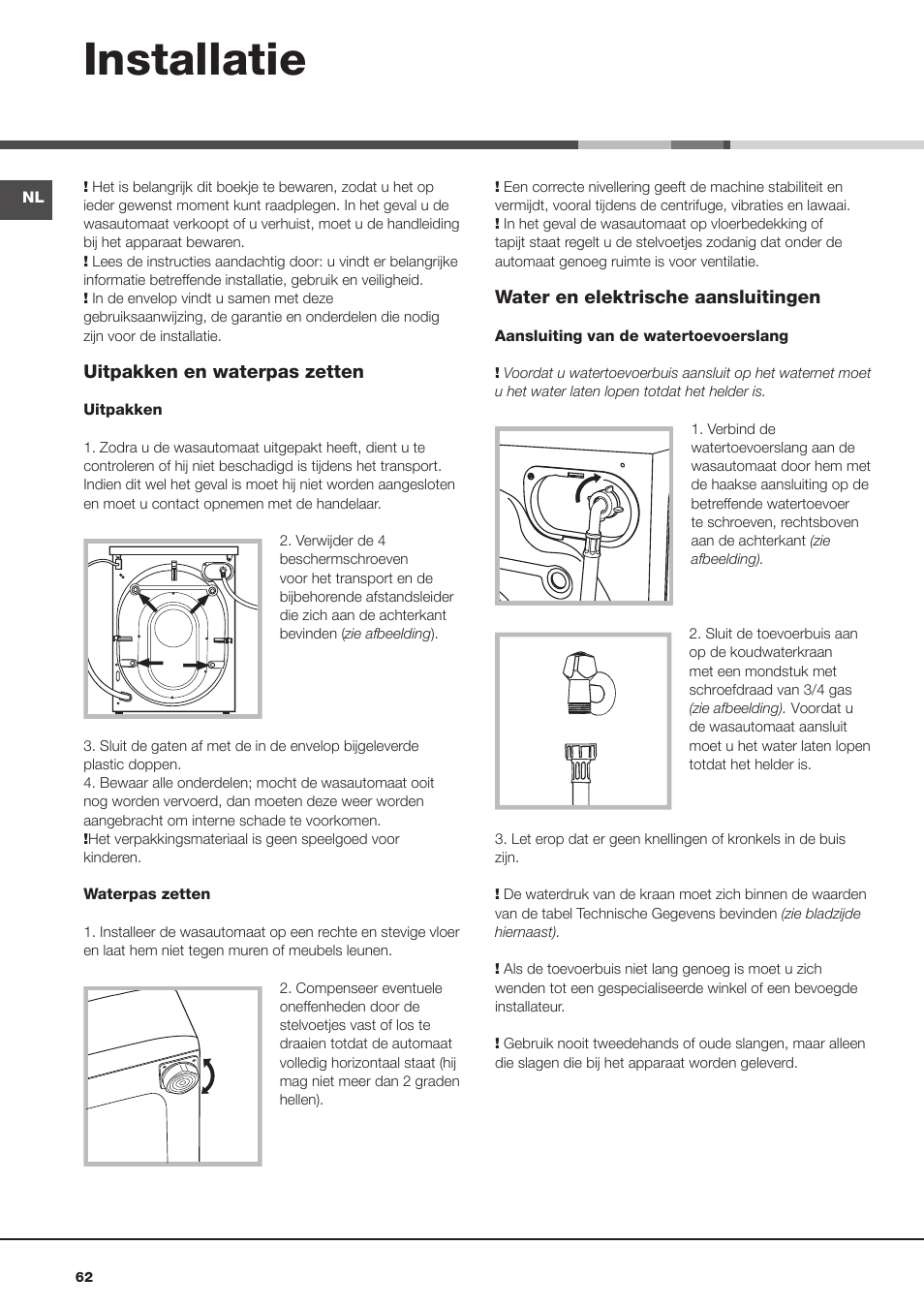 Installatie | Hotpoint Ariston Aqualtis AQ8F 492 U (EU) User Manual | Page 62 / 72