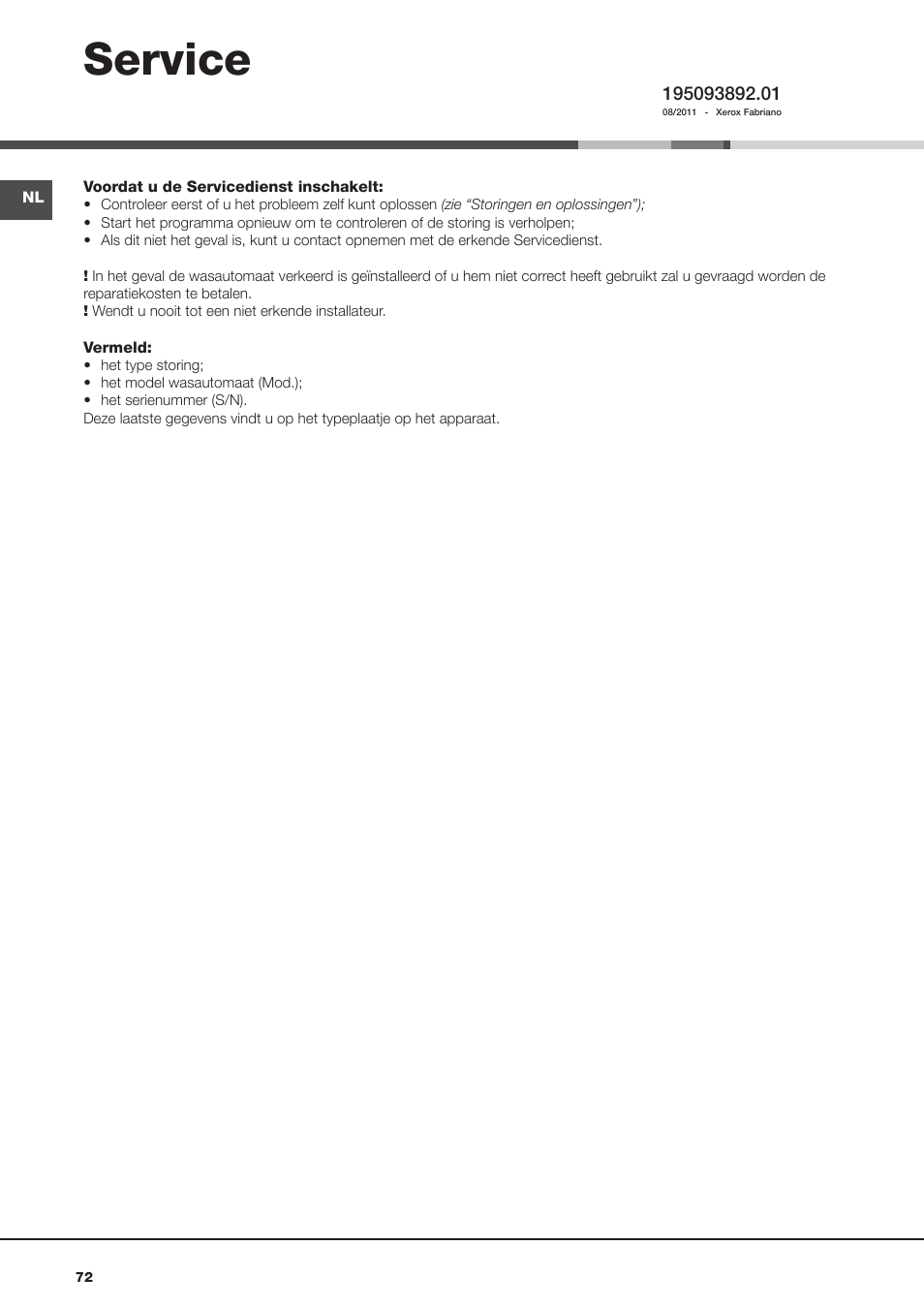 Service | Hotpoint Ariston Aqualtis AQ8F 492 U (EU) User Manual | Page 72 / 72