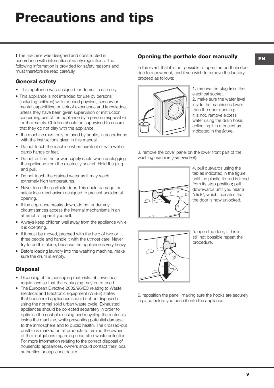 Precautions and tips | Hotpoint Ariston Aqualtis AQ8F 492 U (EU) User Manual | Page 9 / 72