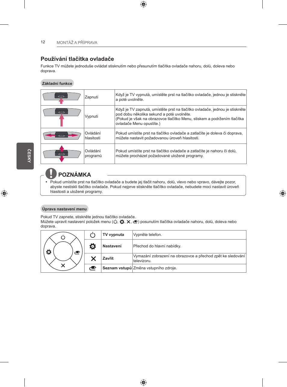 Používání tlačítka ovladače, Poznámka | LG 24LB457B User Manual | Page 107 / 387