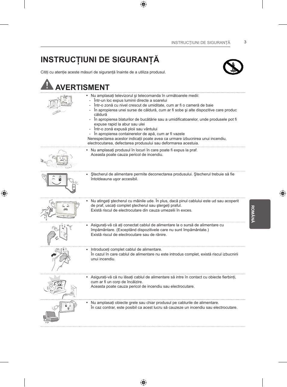 Instrucţiuni de siguranţă, Avertisment | LG 24LB457B User Manual | Page 142 / 387