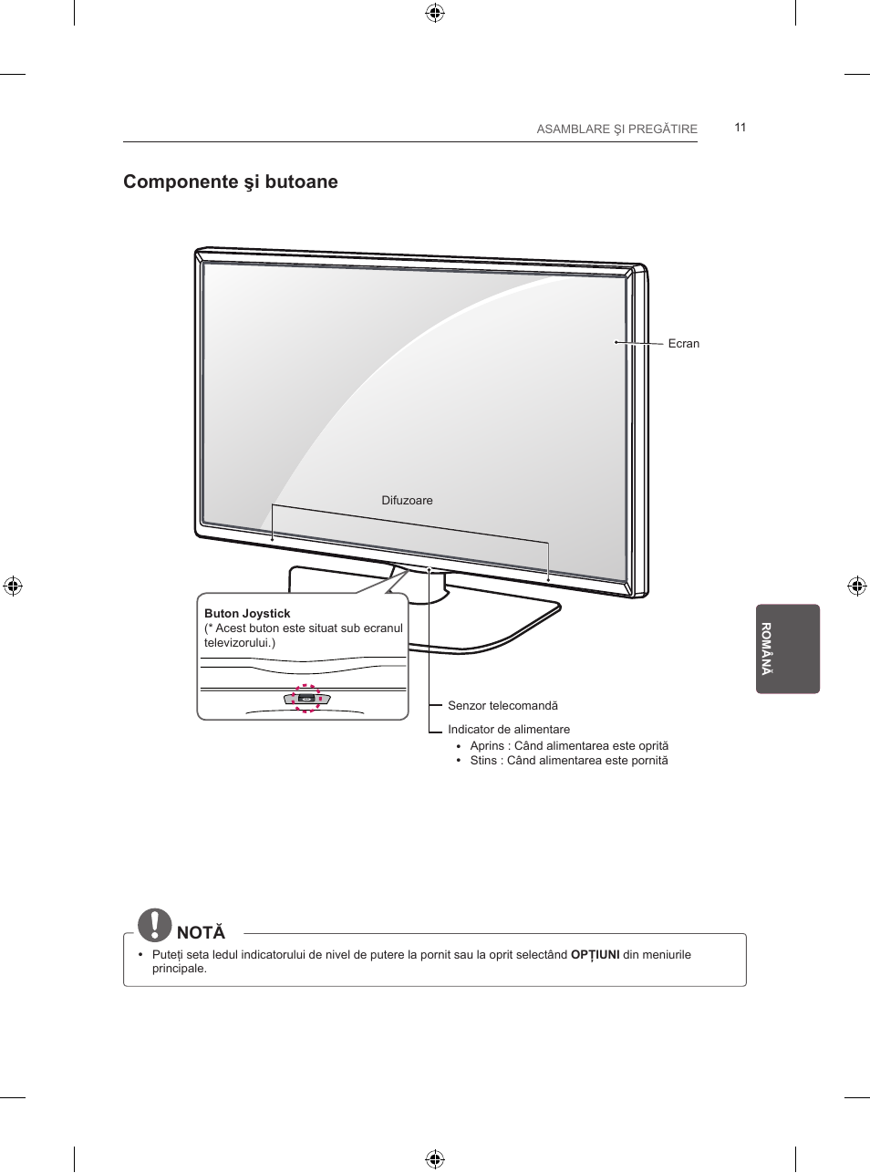 Componente şi butoane, Notă | LG 24LB457B User Manual | Page 150 / 387