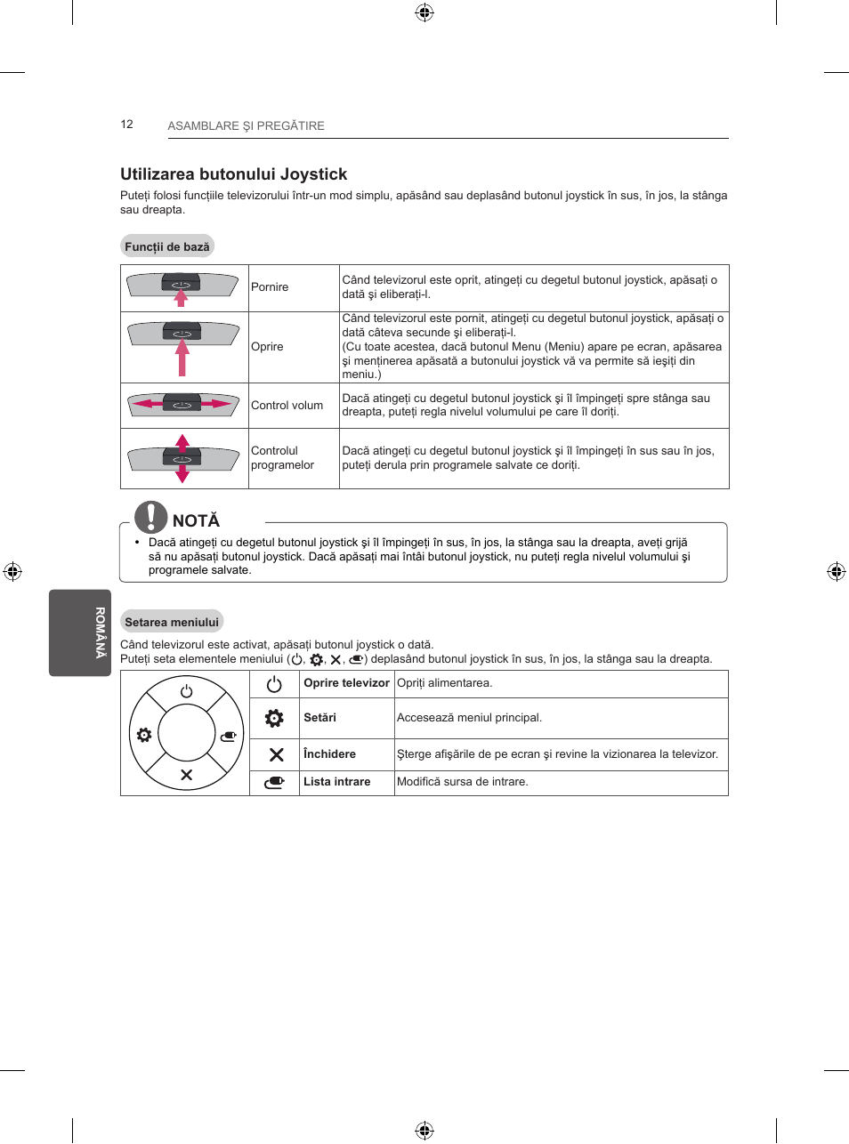 Utilizarea butonului joystick, Notă | LG 24LB457B User Manual | Page 151 / 387