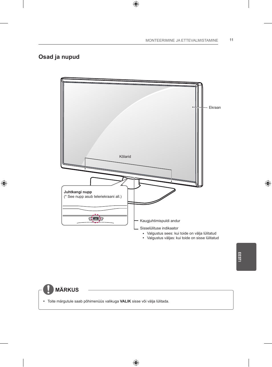 Osad ja nupud, Märkus | LG 24LB457B User Manual | Page 194 / 387