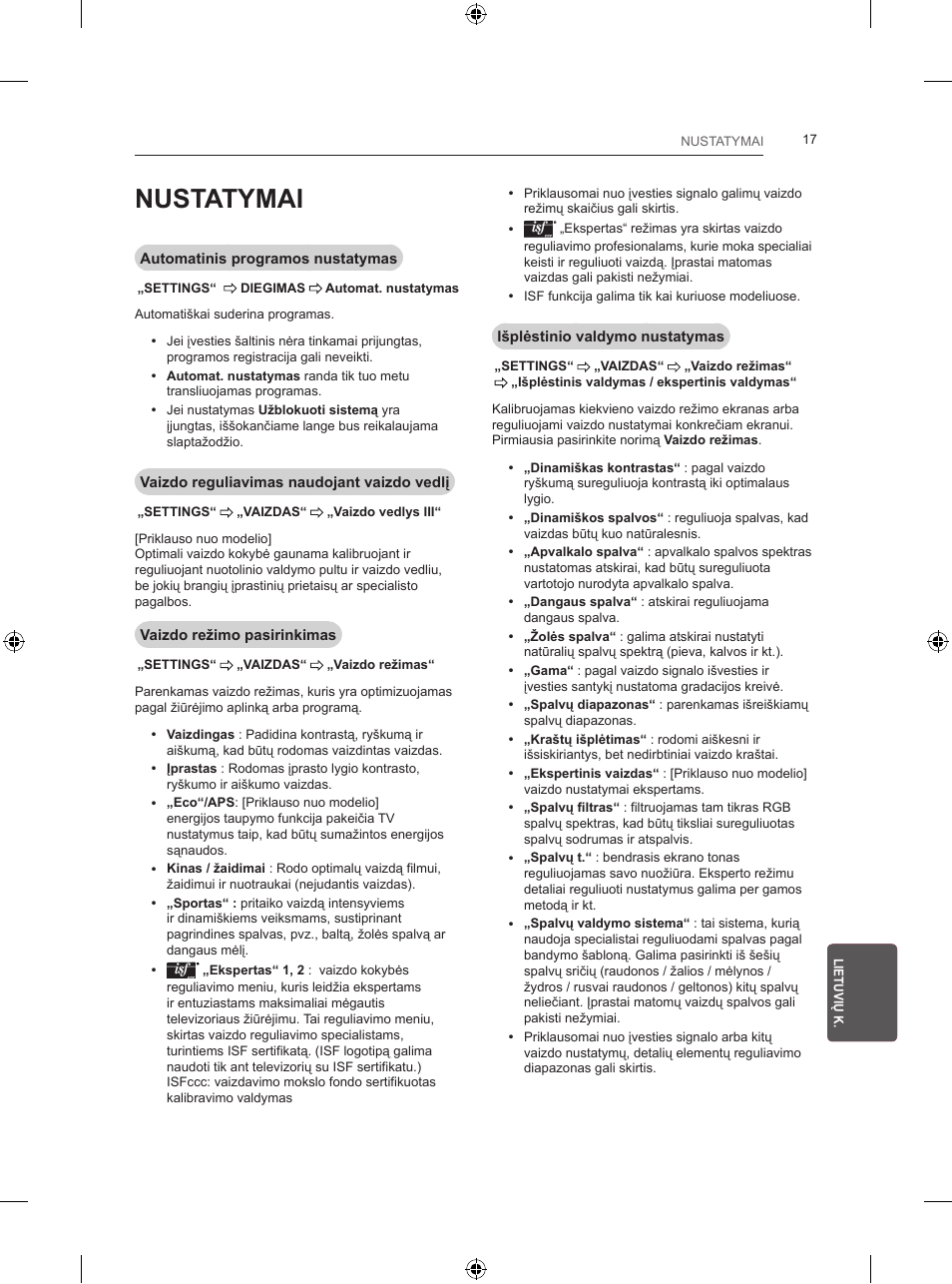 Nustatymai | LG 24LB457B User Manual | Page 222 / 387