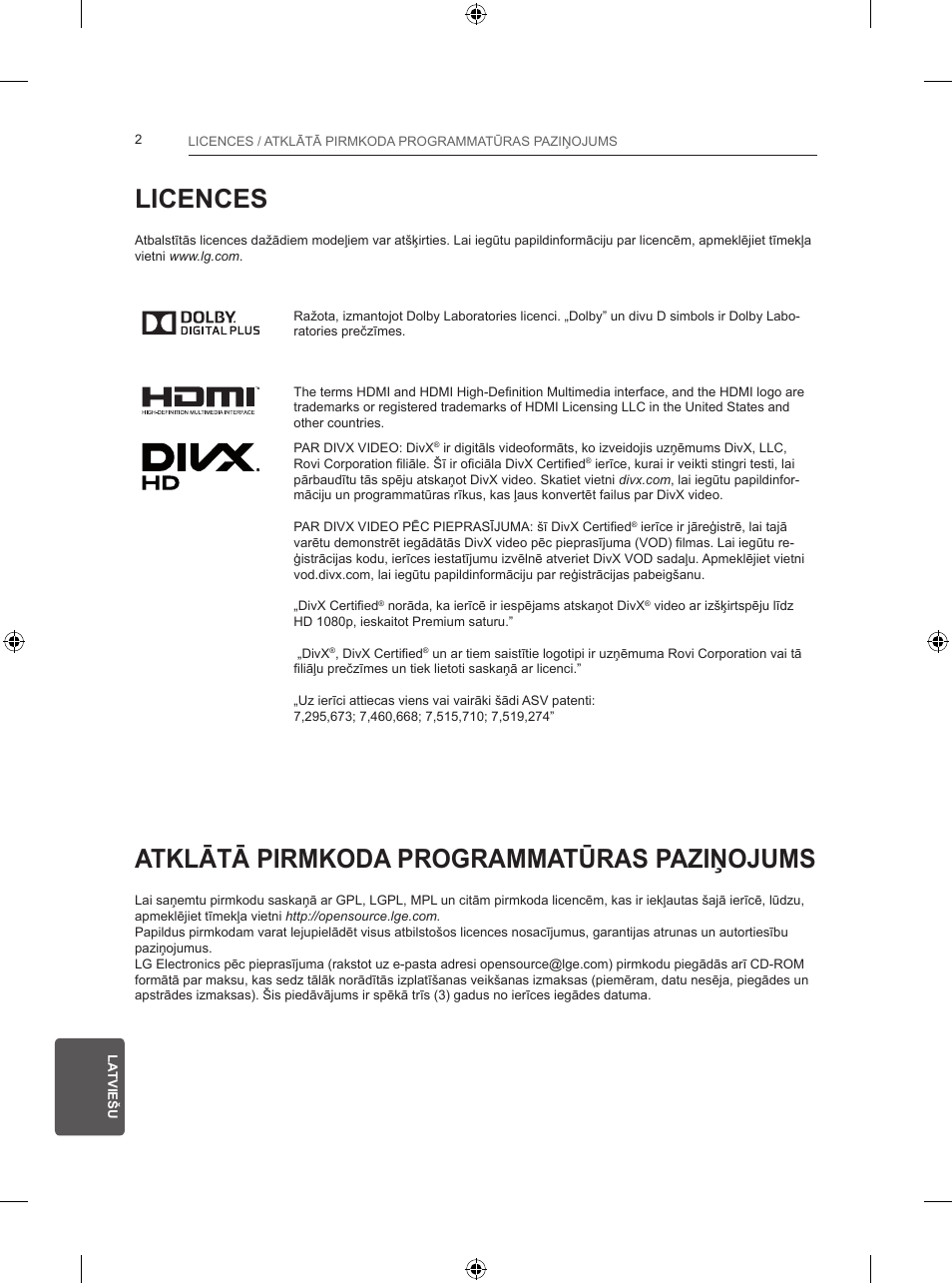 Licences, Atklātā pirmkoda programmatūras paziņojums | LG 24LB457B User Manual | Page 229 / 387
