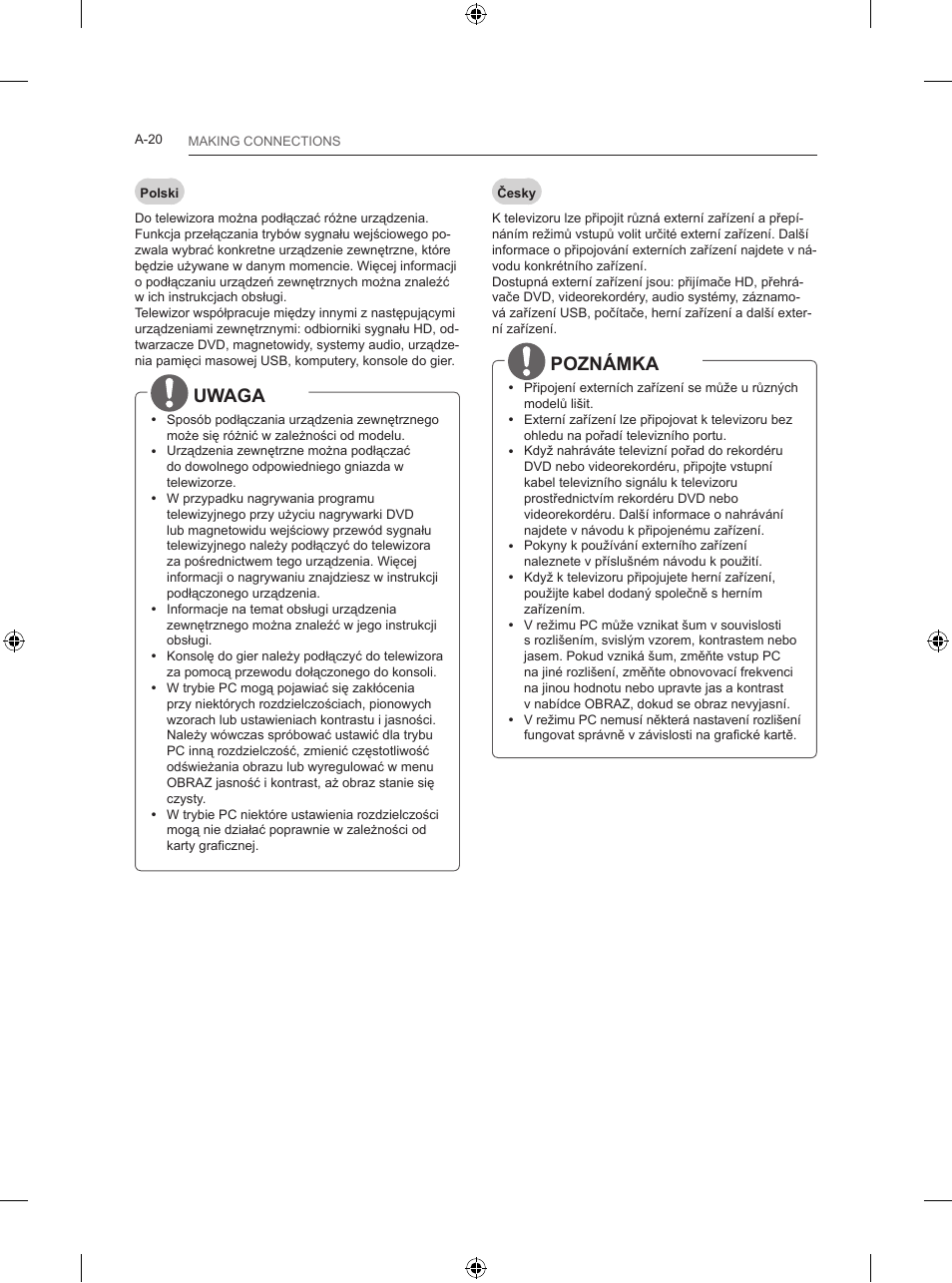 Uwaga, Poznámka | LG 24LB457B User Manual | Page 23 / 387