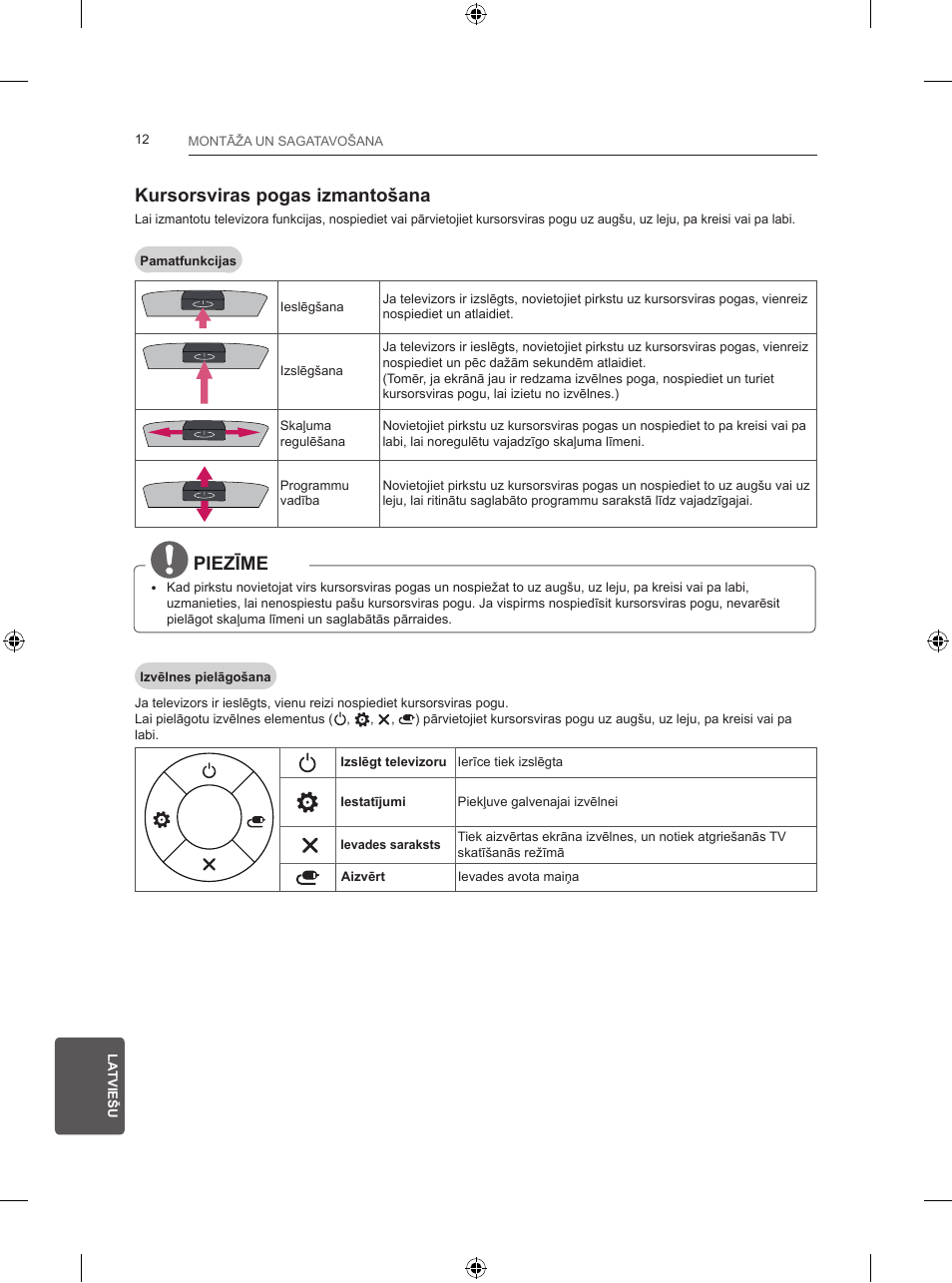 Kursorsviras pogas izmantošana, Piezīme | LG 24LB457B User Manual | Page 239 / 387