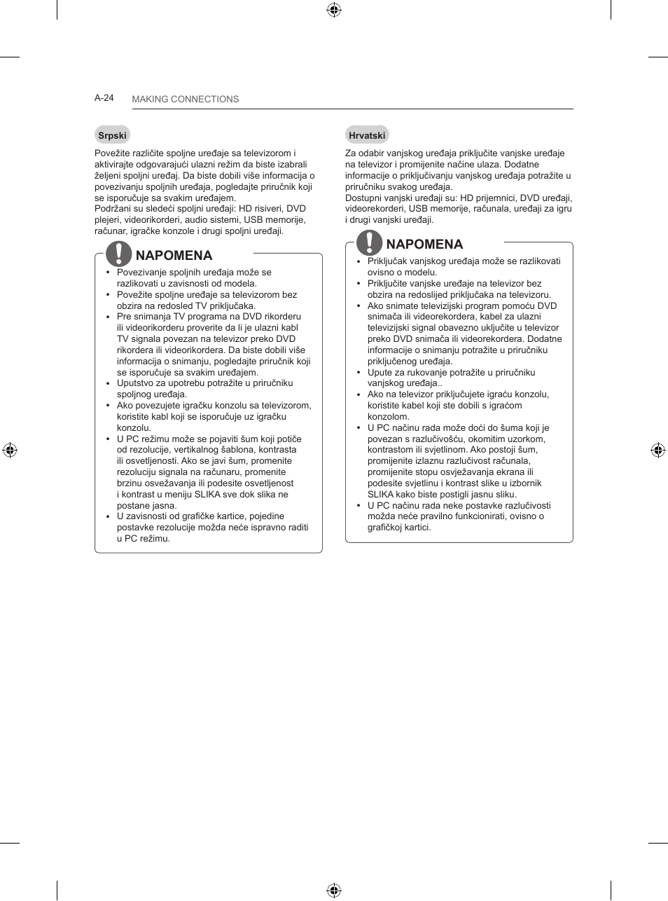 Napomena | LG 24LB457B User Manual | Page 27 / 387
